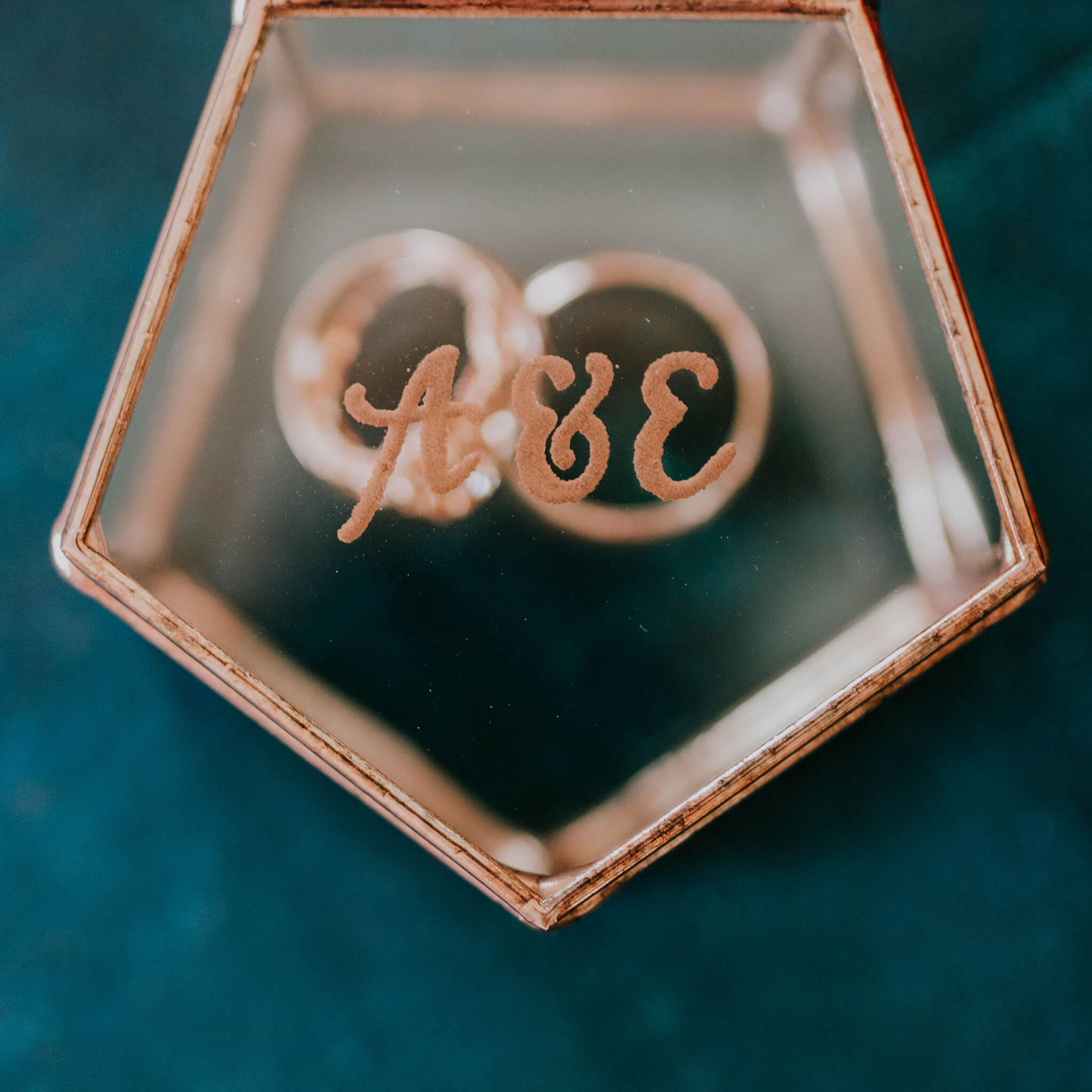 Personalized Glass Geometric Wedding Ring Box | Pentagon