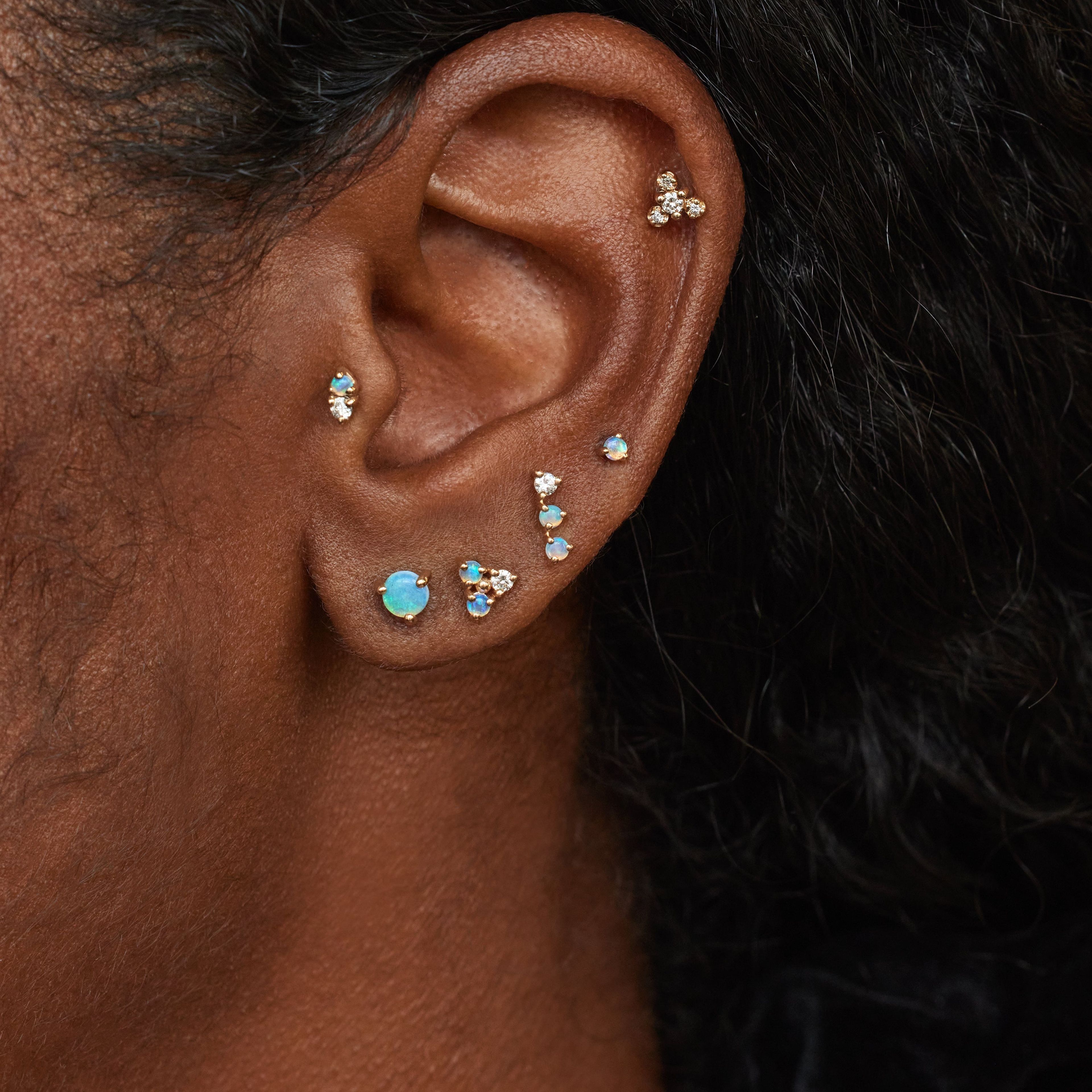 Tri-Opal & Diamond Earring - Single