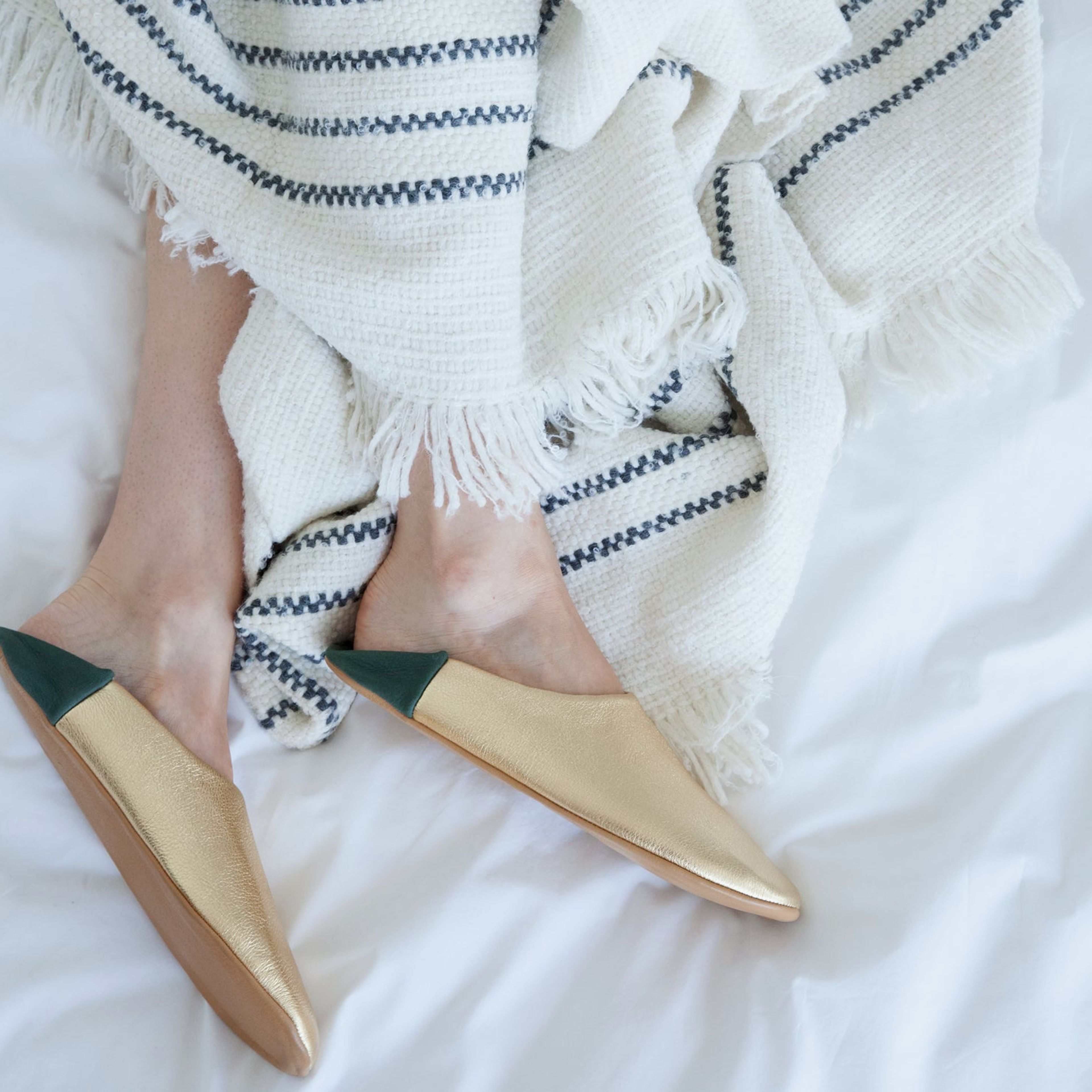 Gold & Forest Green House Slippers