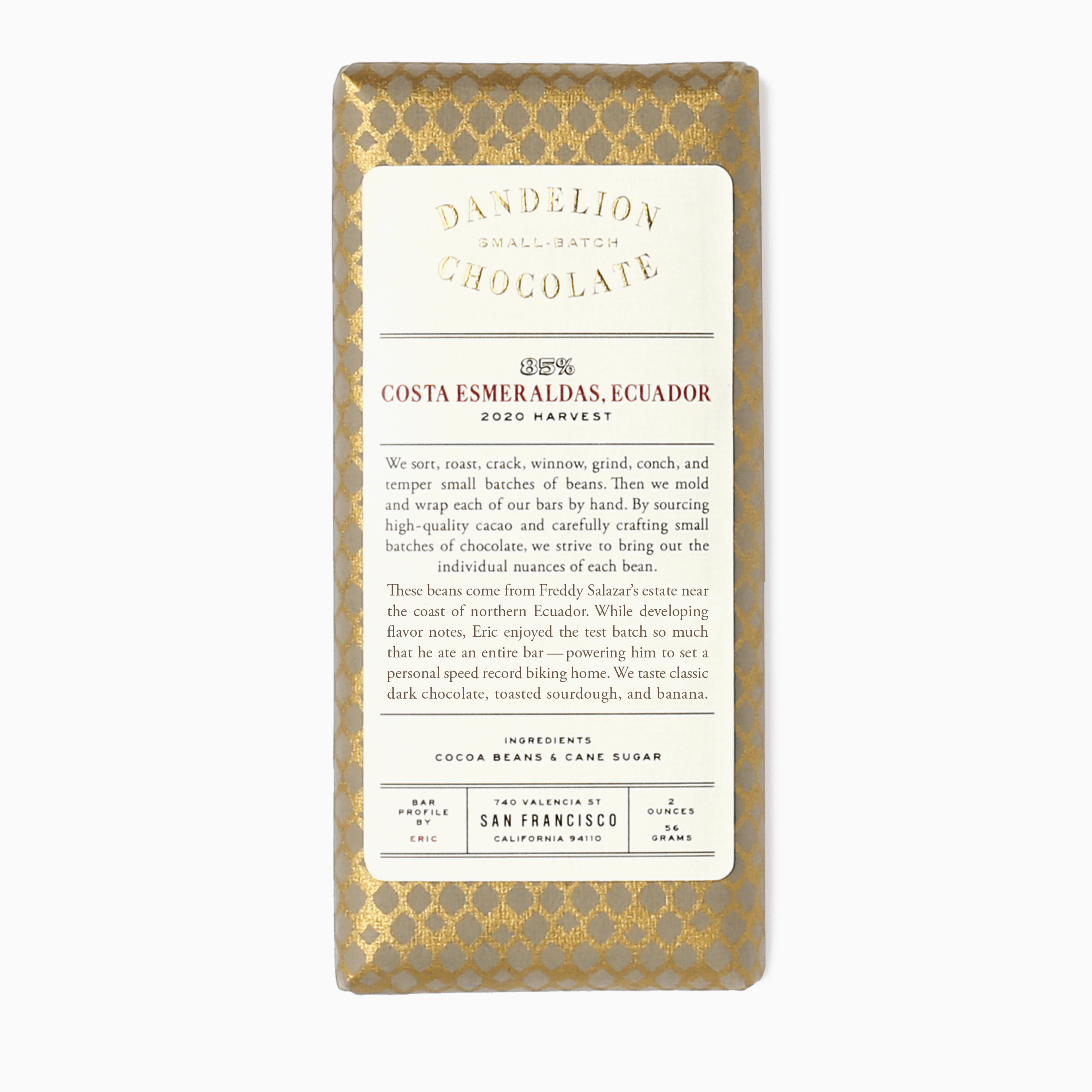 Costa Esmeraldas, Ecuador 2020 85% Batch 2 Single-Origin Chocolate Bar