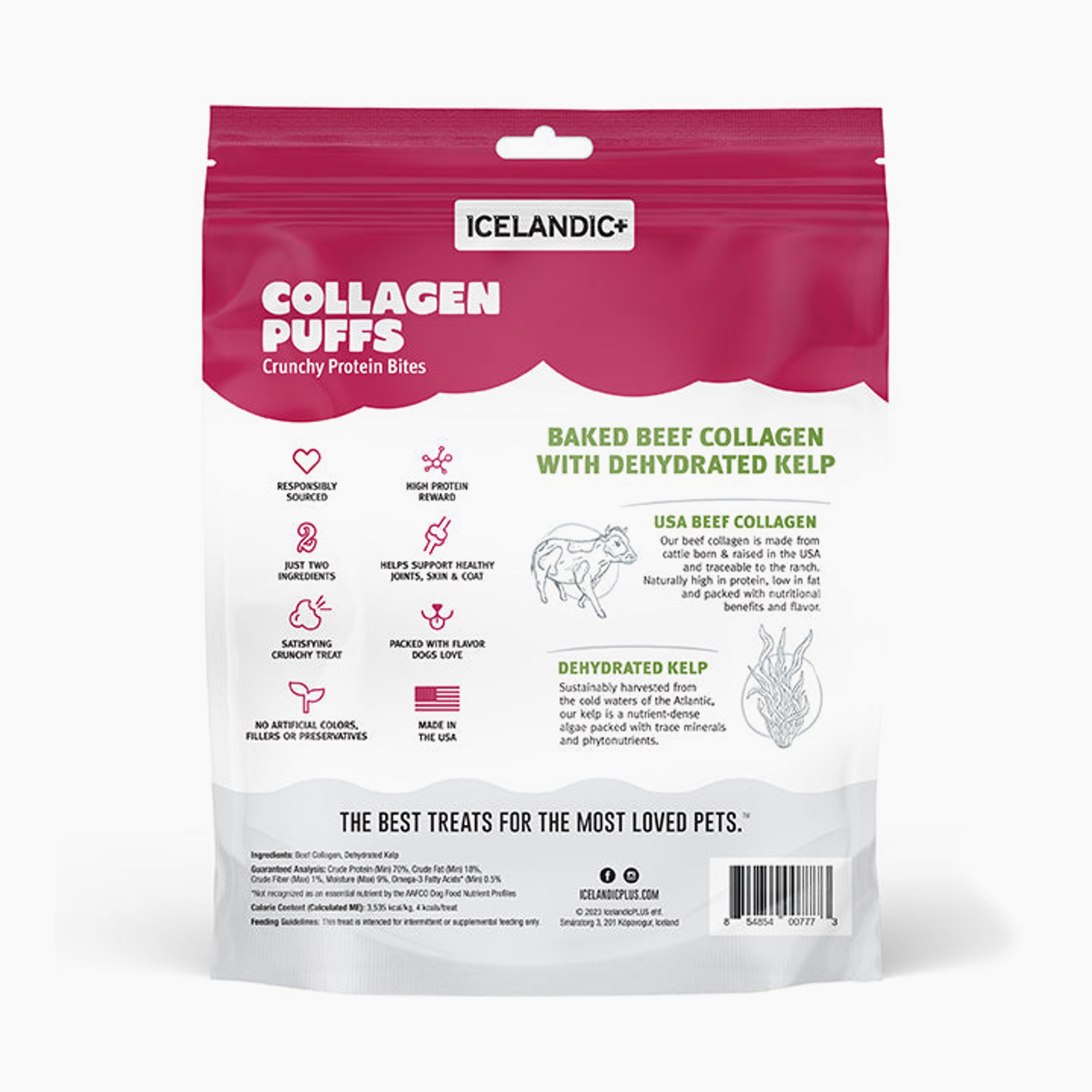 Beef Collagen Puffs with Kelp Treats for Dogs - 2.5oz