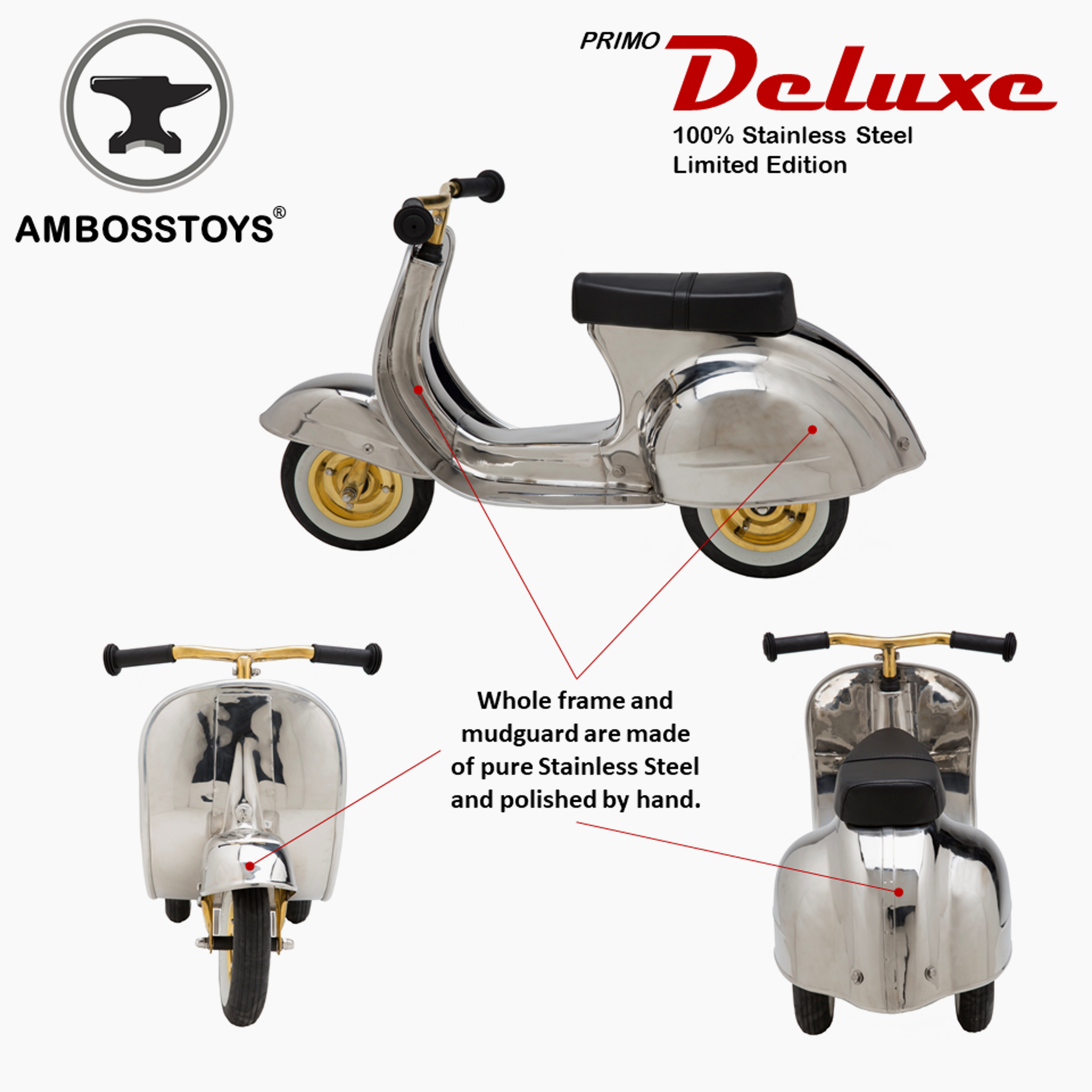 PRIMO Ride On Kids Toy DELUXE Stainless Steel (Limited Edition)
