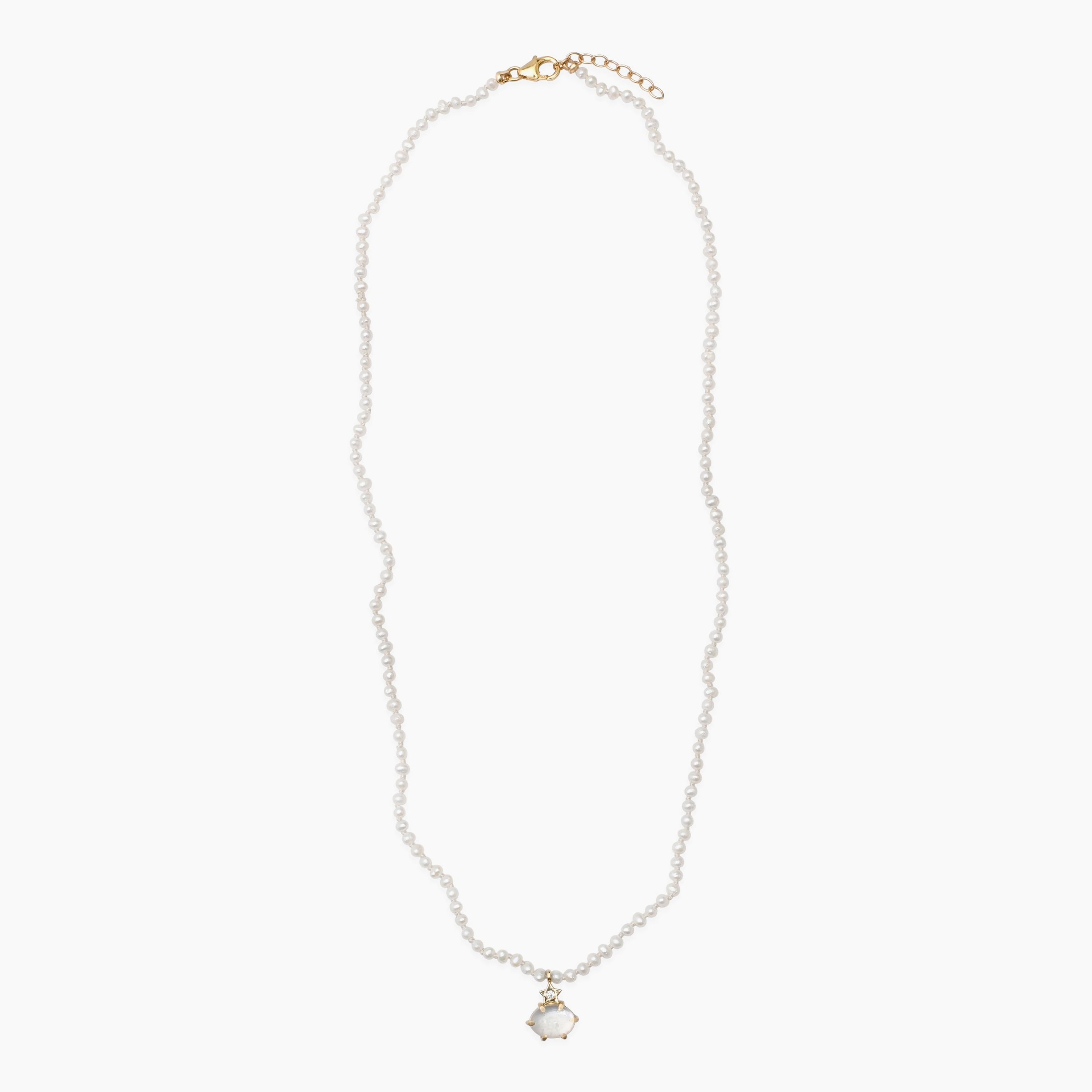 Mini Cosmo Pearl Beaded Necklace with Moonstone Charm