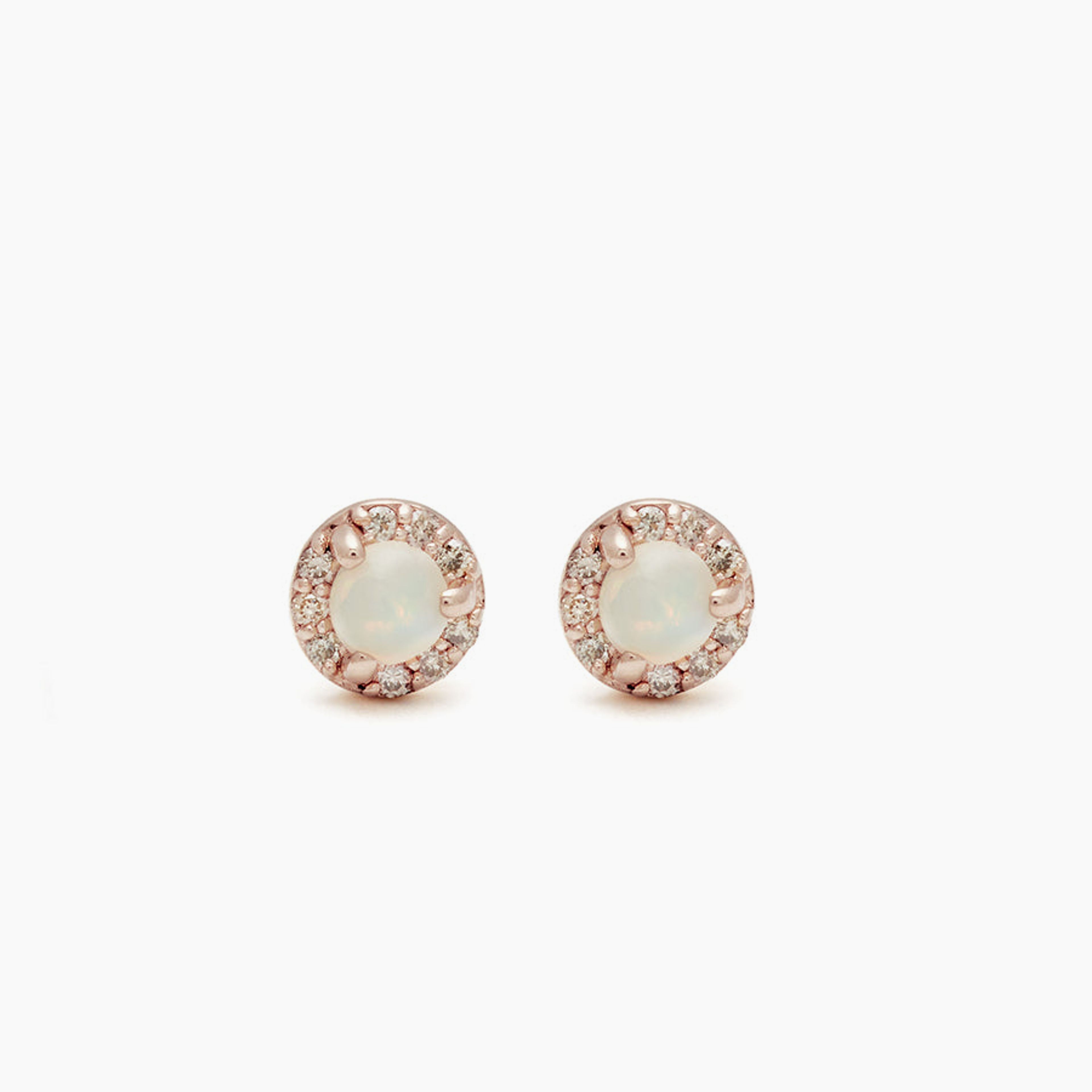 Rosette Stud Earring (Tiny) - 14k Gold, Opal & Champagne Diamonds