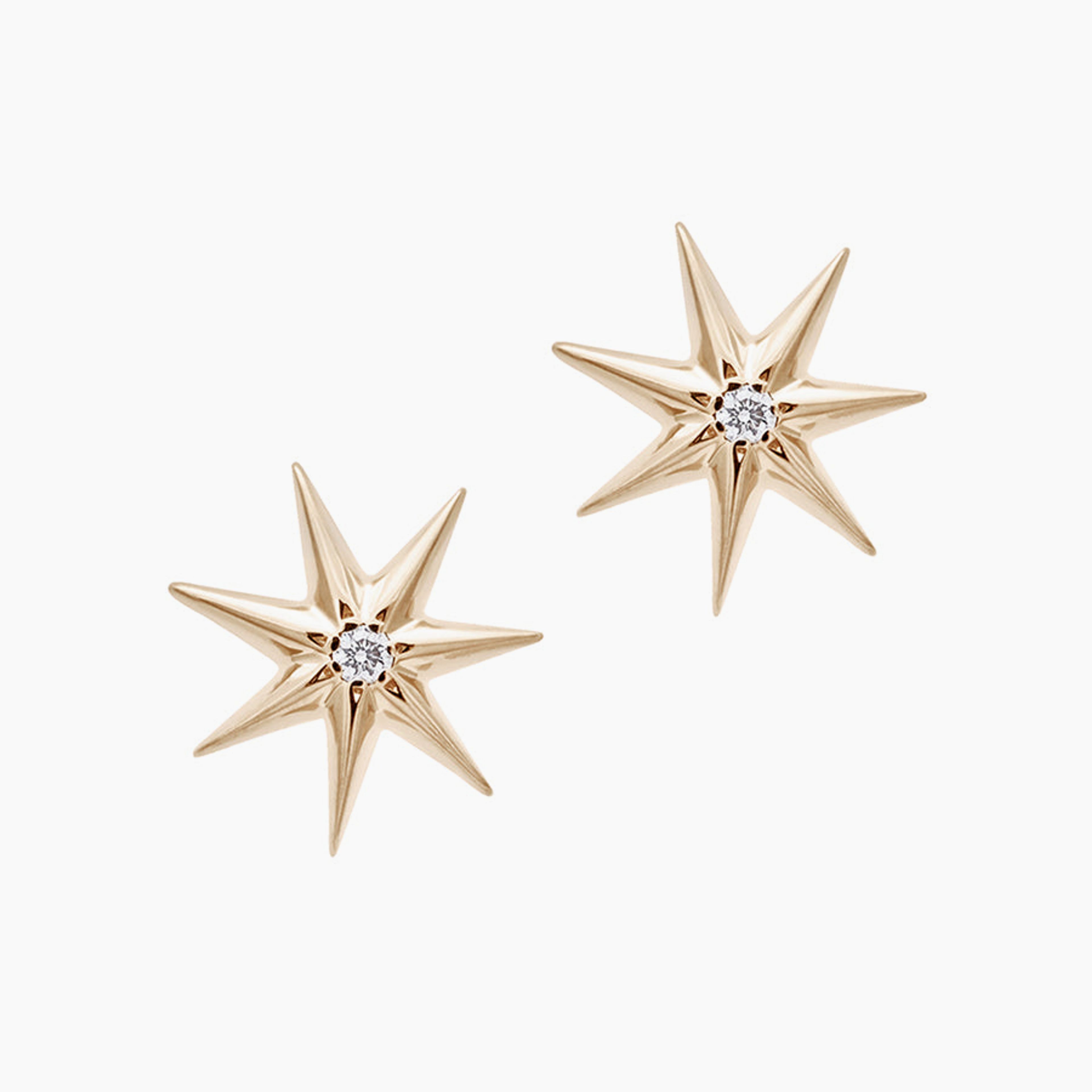 Star Stud - 14k Yellow Gold & White Diamond