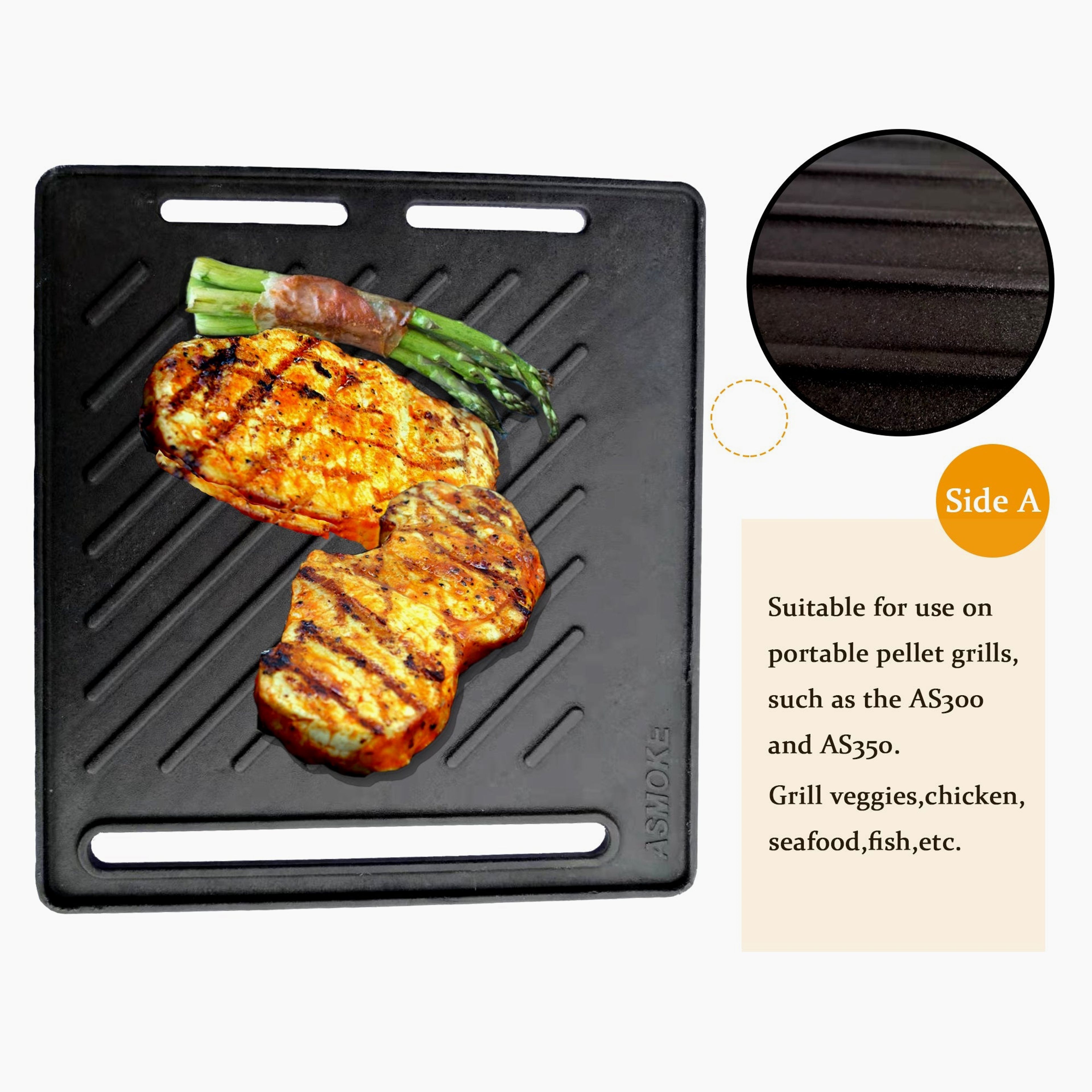 ASMOKE Cast Iron Reversible Griddle Plate