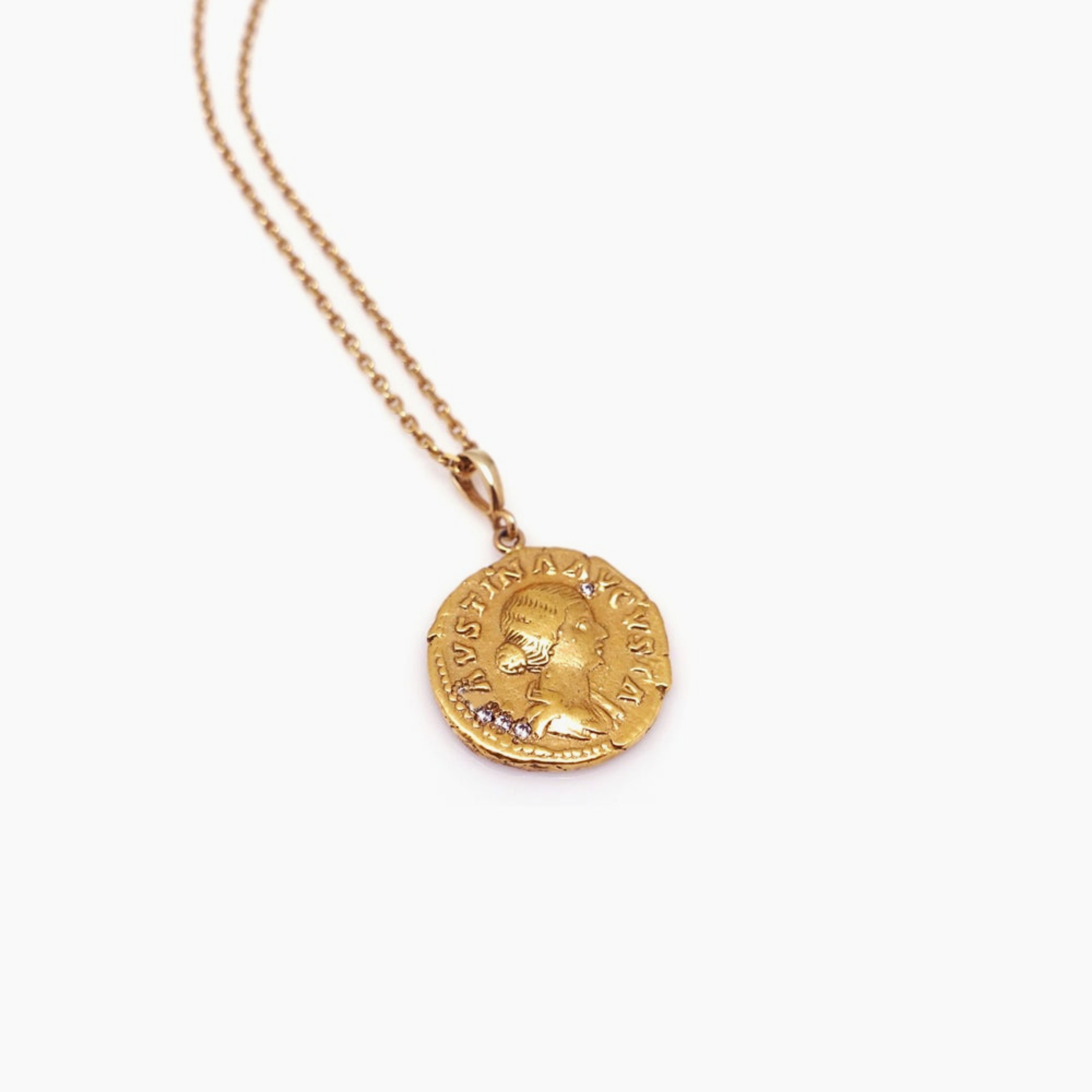Ancient Roman Stoned Coin Necklace