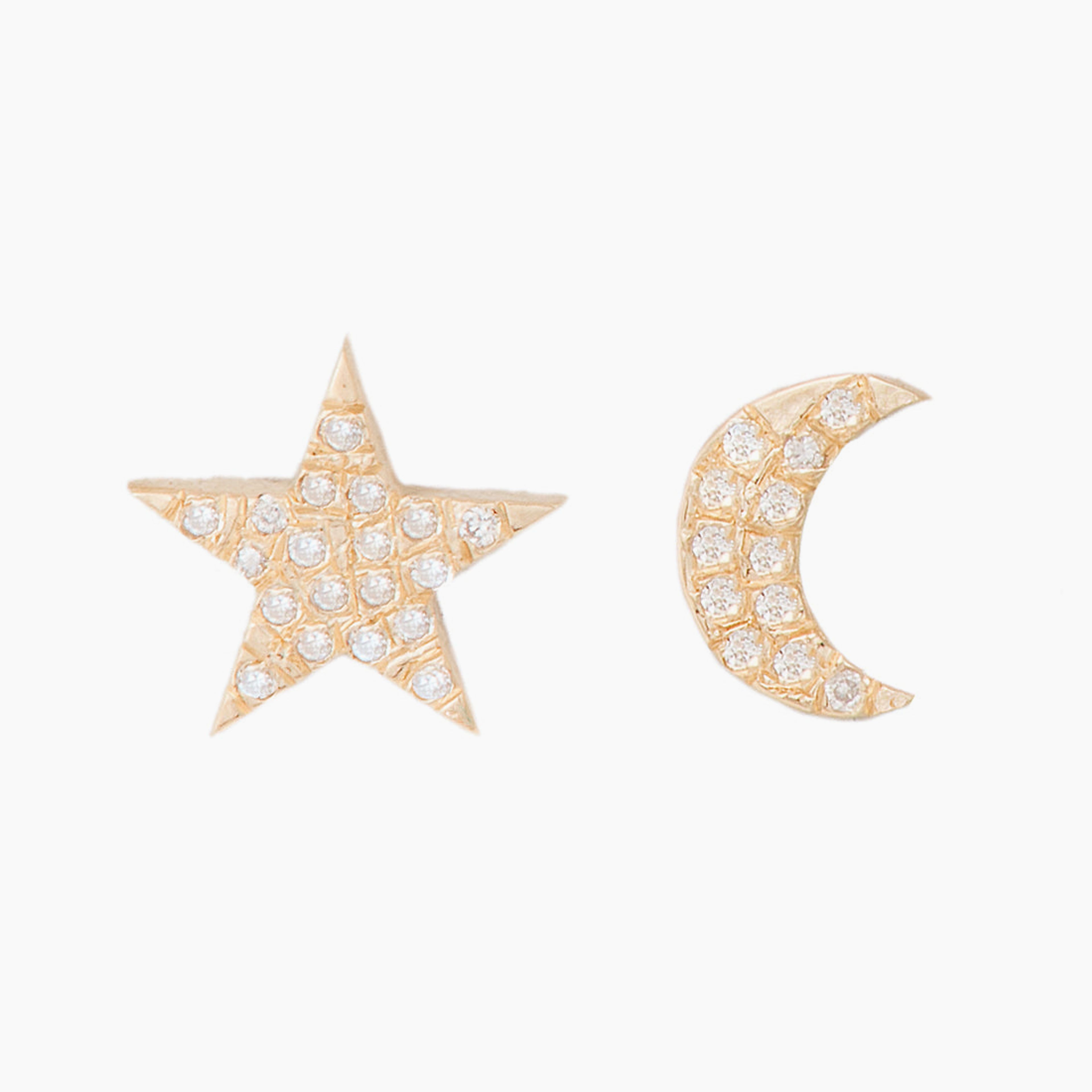 Diamond Pavé Moon and Star Studs