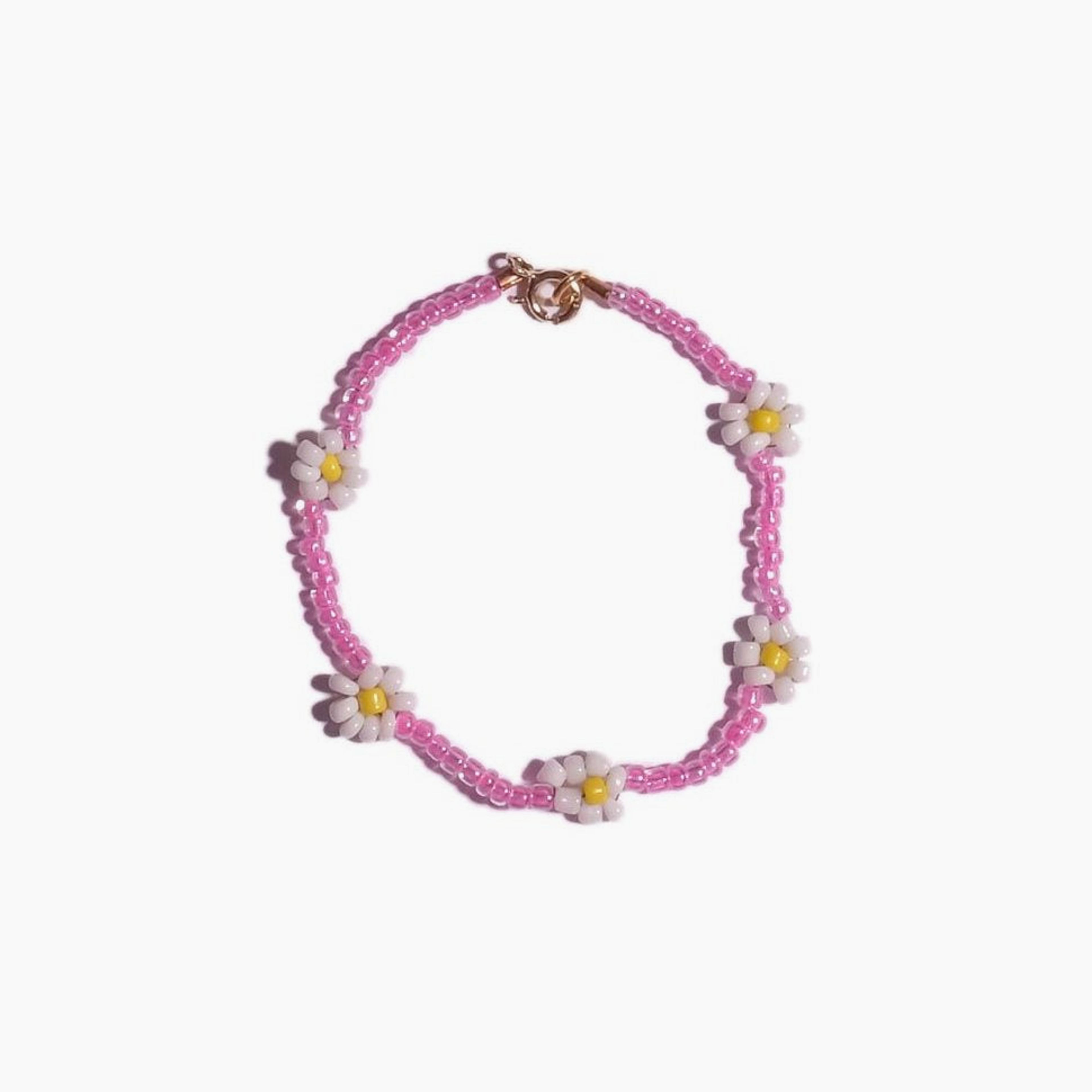 Daisy Chain Bracelet, Pink With White Flowers
