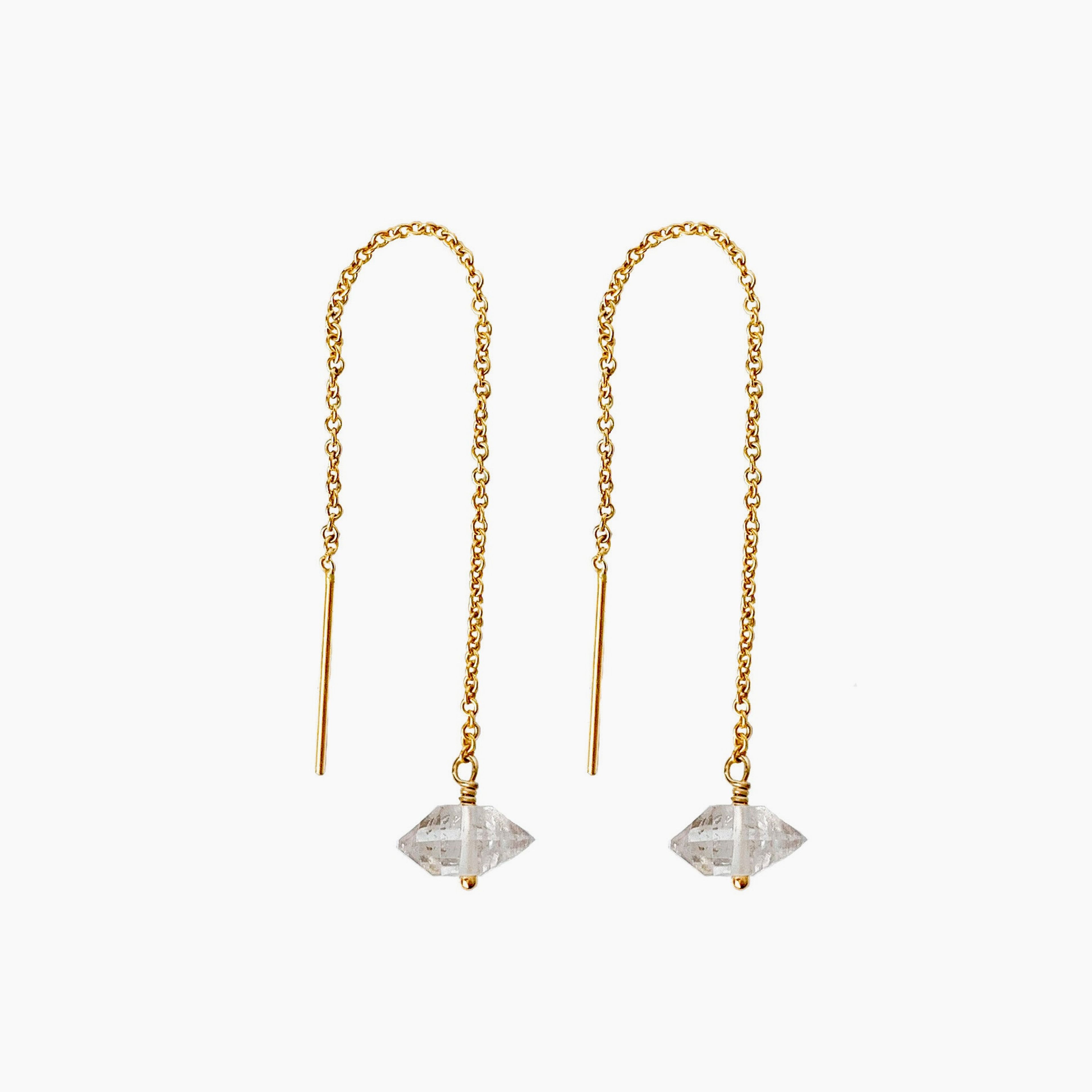 Herkimer Diamond Threader Earrings | Gold