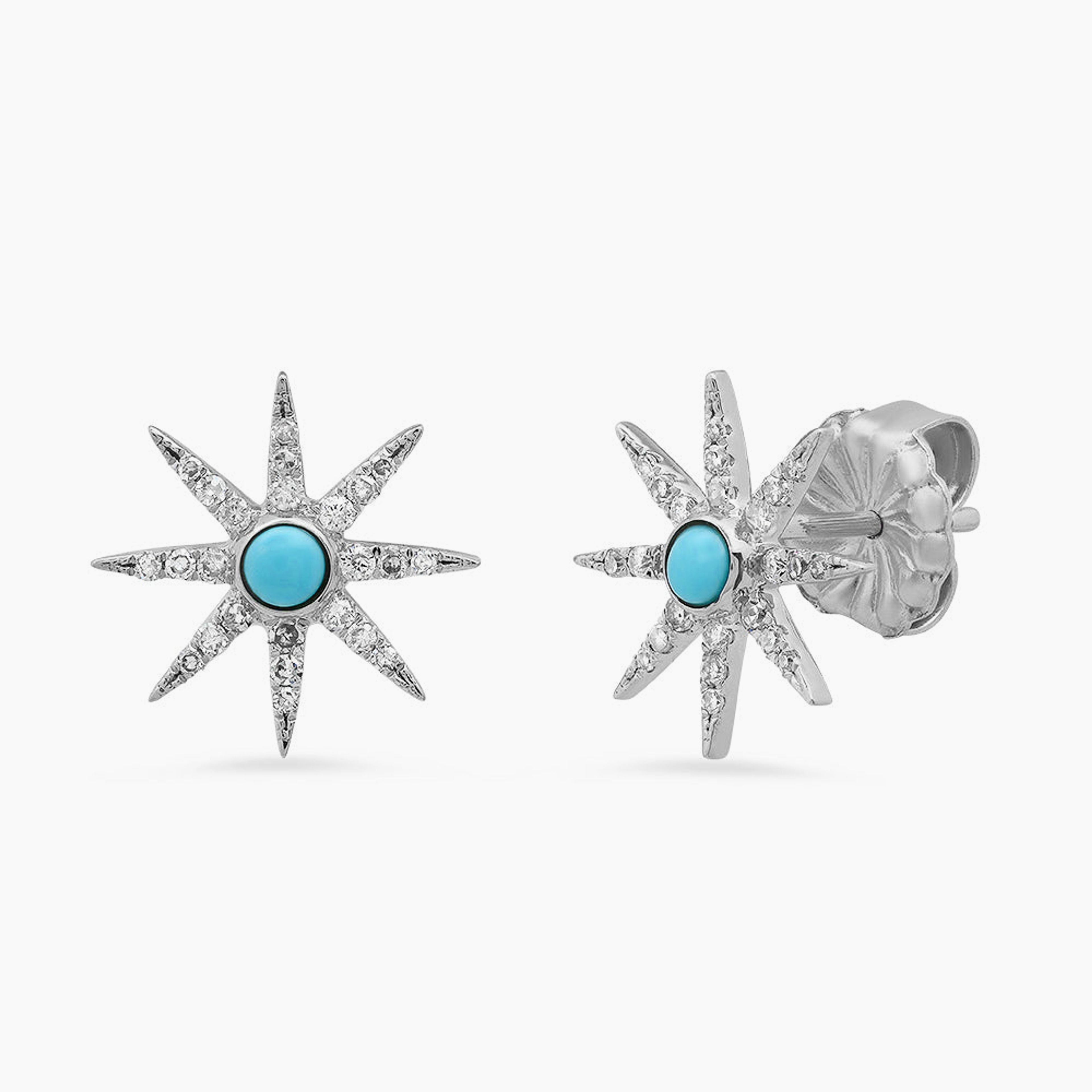Turquoise and Diamond Starburst Stud Earring