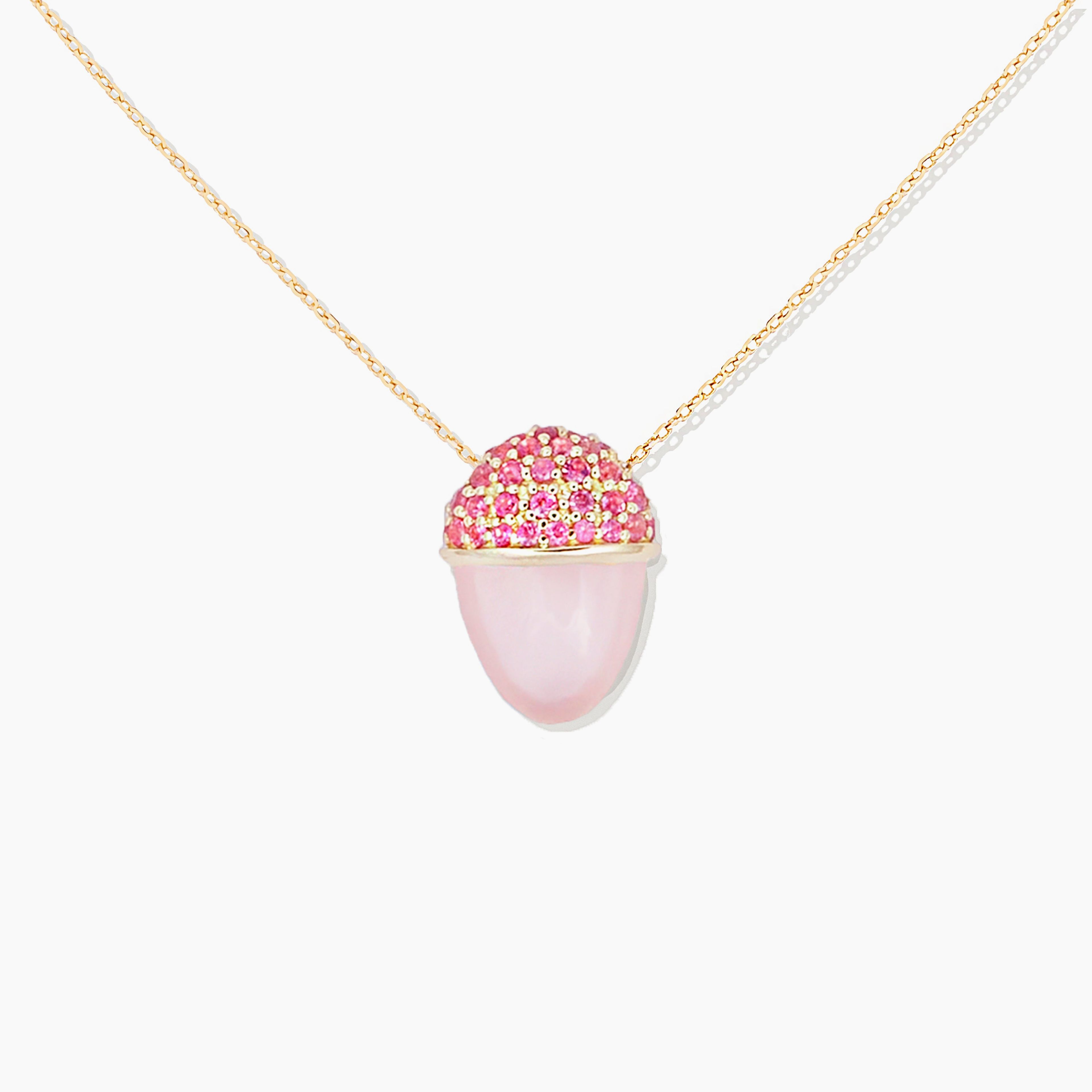 Found Cap Pendant Necklace - Rose Quartz & Pink Sapphire
