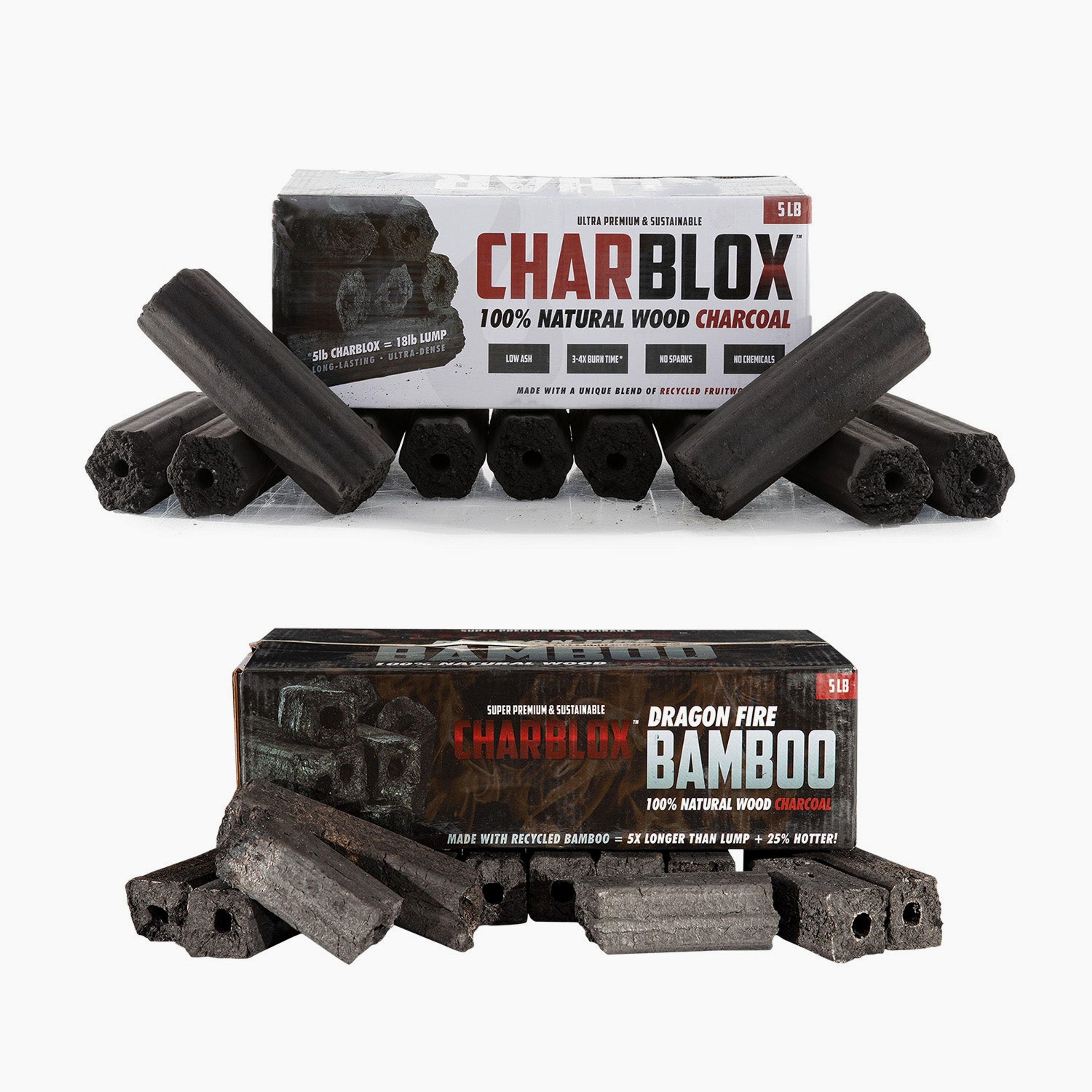 CHARBLOX Dual Pack Hardwood & Bamboo Ultra Premium Sustainable Grilling Charcoal