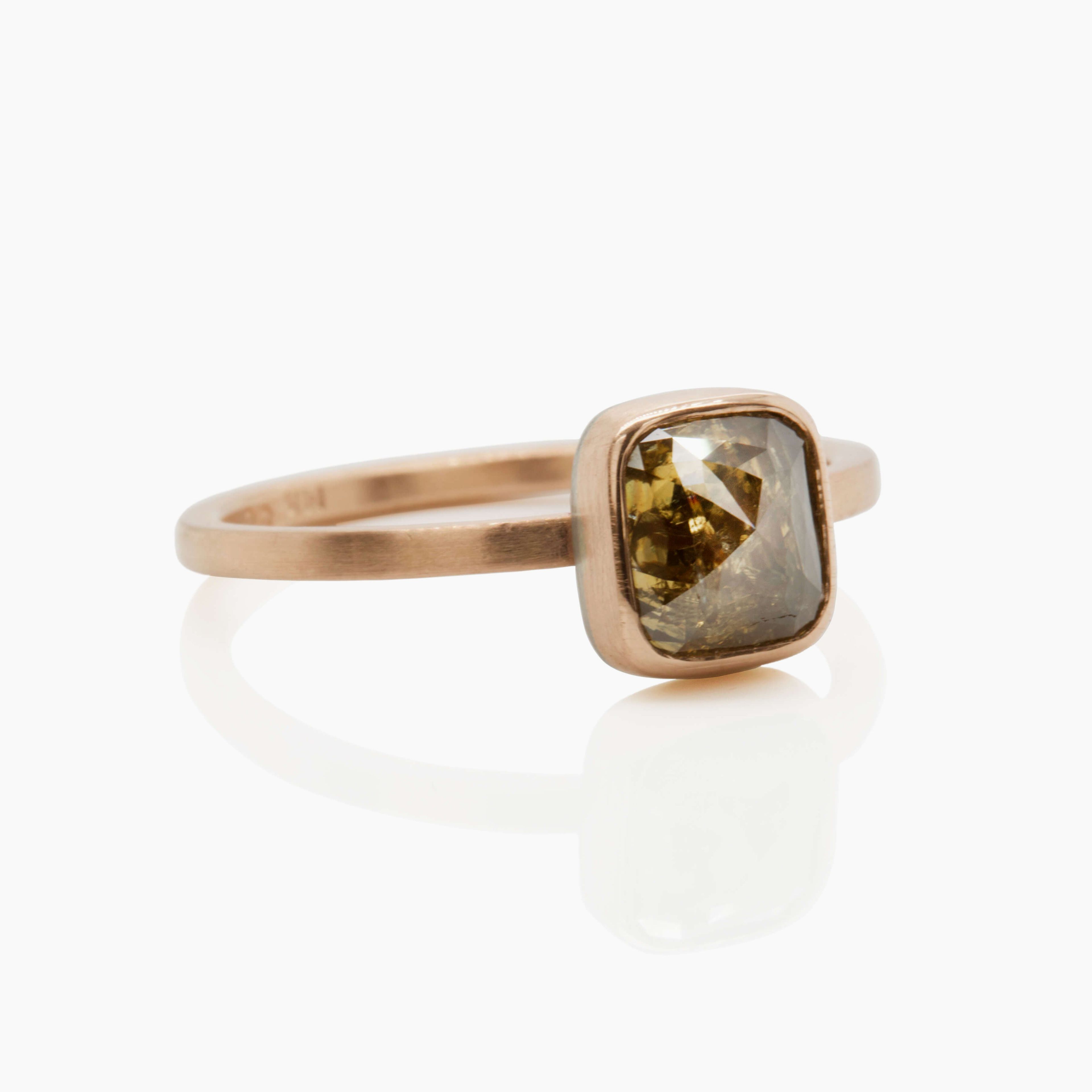 Brown Cushion Cut Diamond Ring in Rose Gold