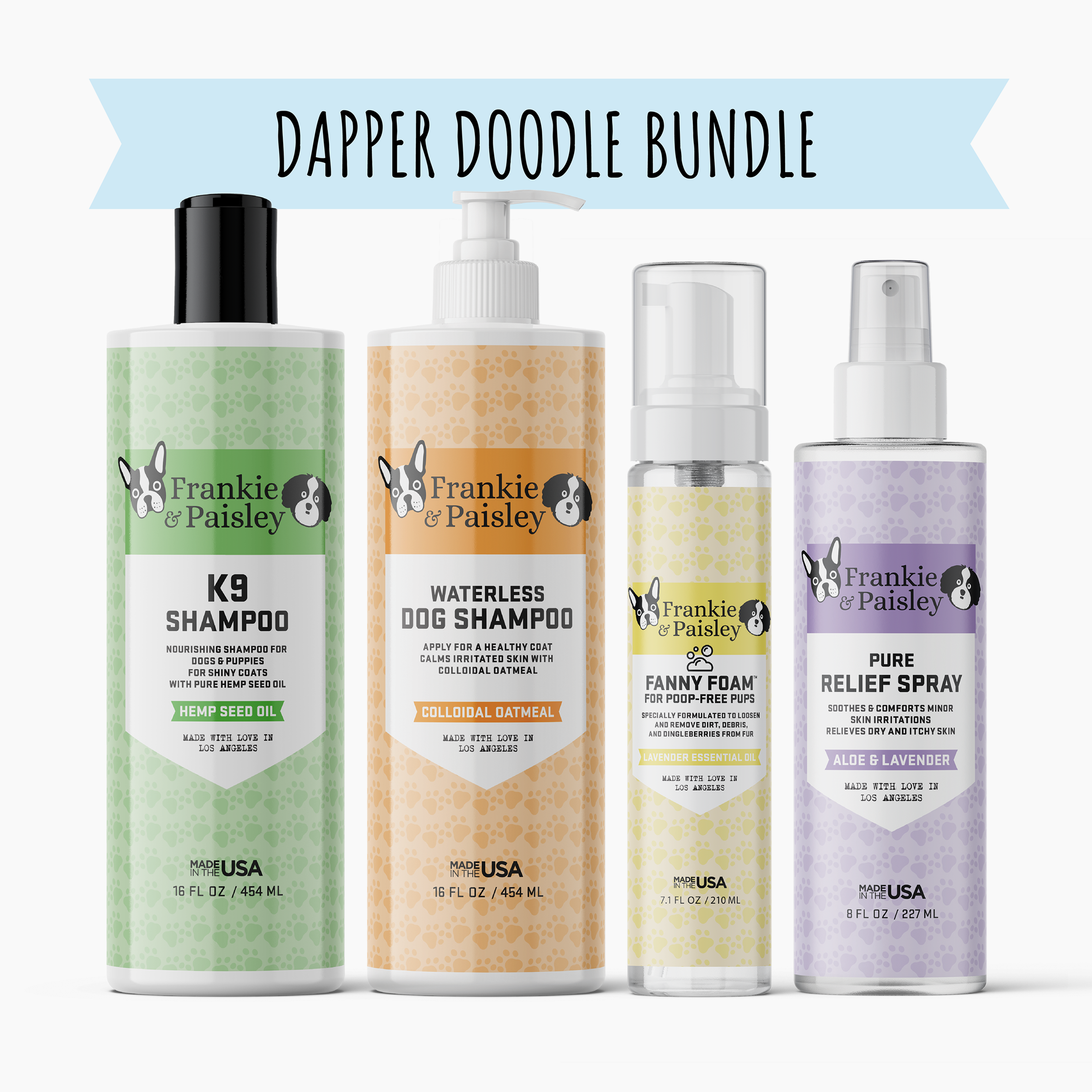 Dapper Doodle Bundle - K9 Shampoo + Waterless Shampoo + Fanny Foam + Pure Relief Hot Spot Spray