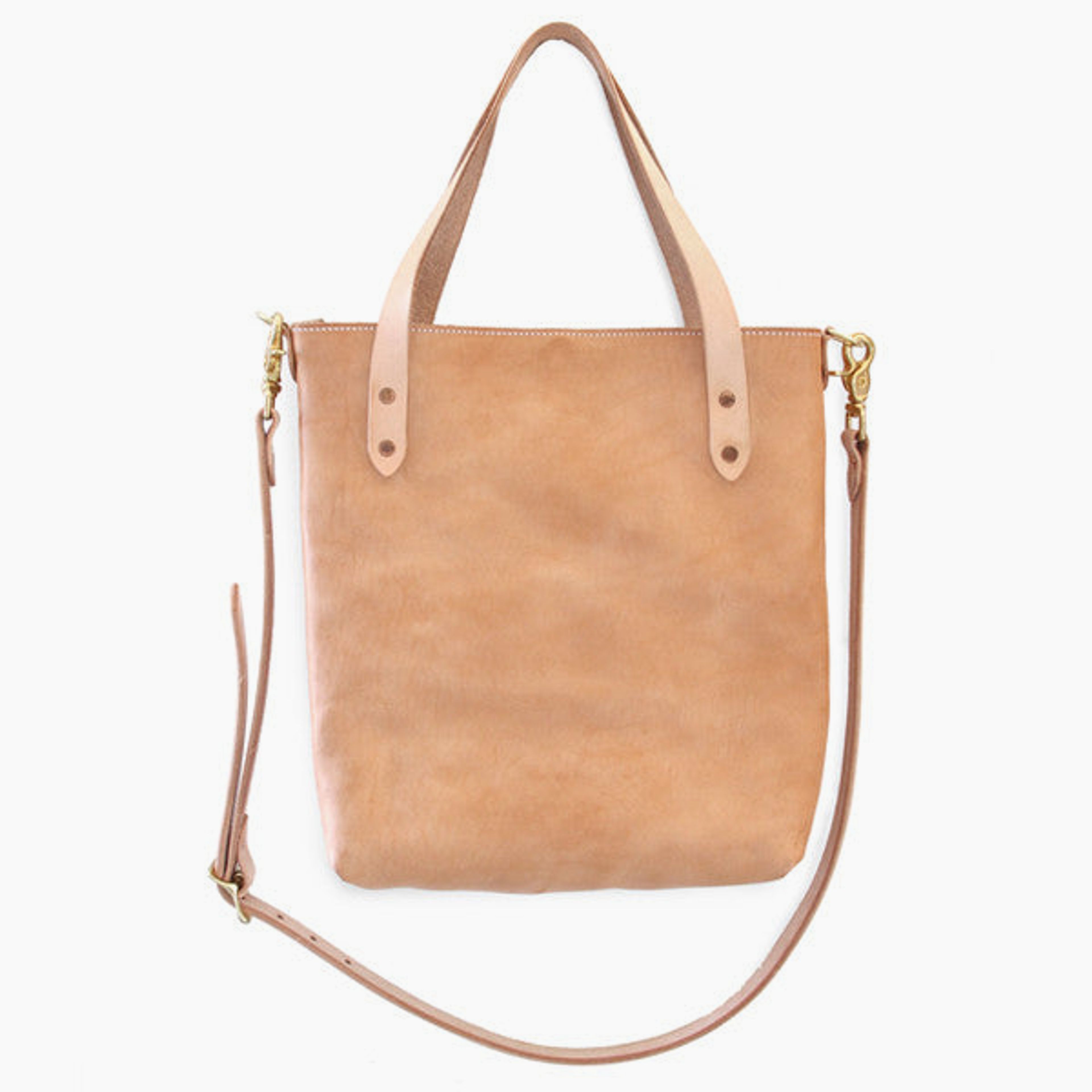 Classic Leather Crossbody Tote – Natural