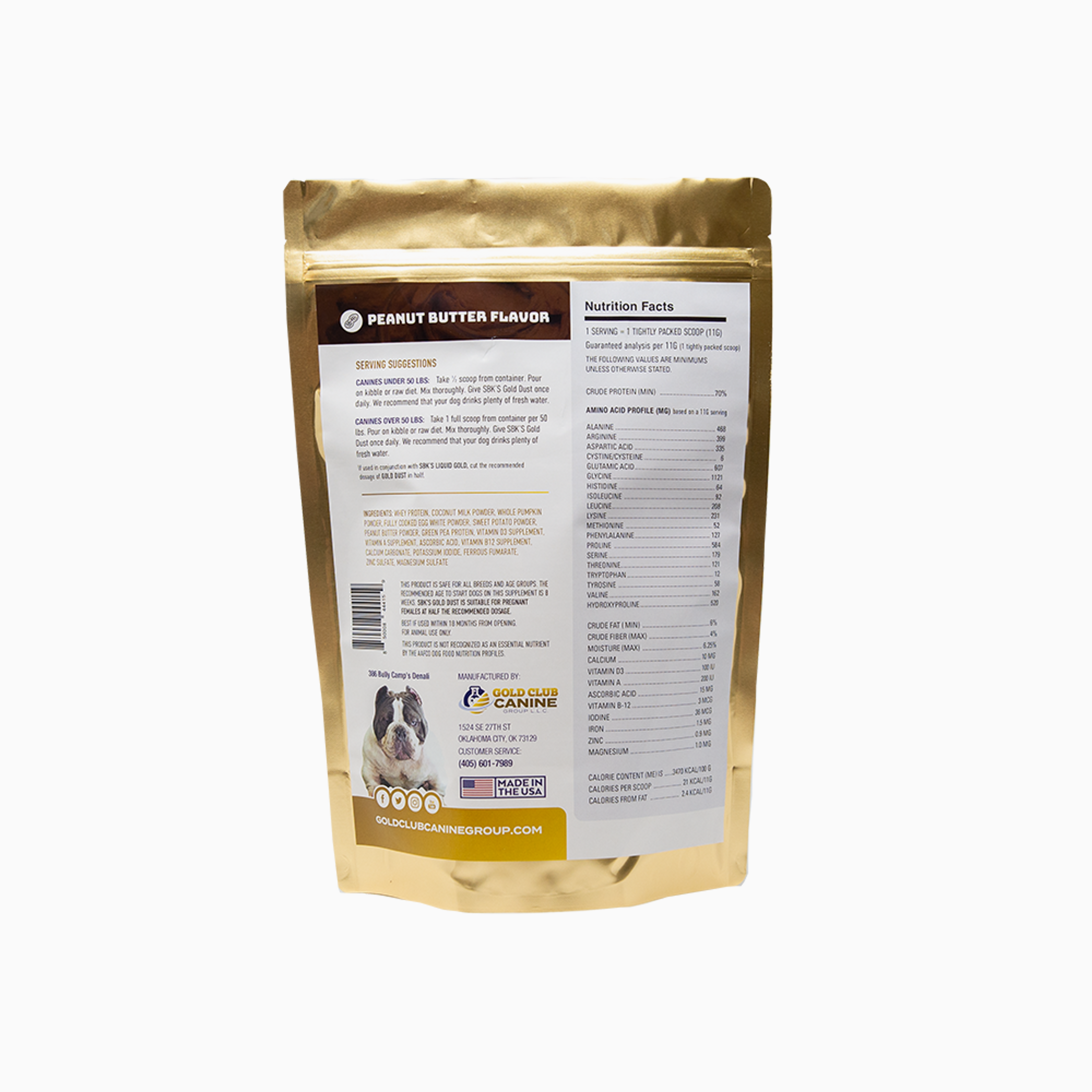 SBK'S GOLD DUST All Natural Performance Dog Recipe- Peanut Butter Flavor-180 Servings
