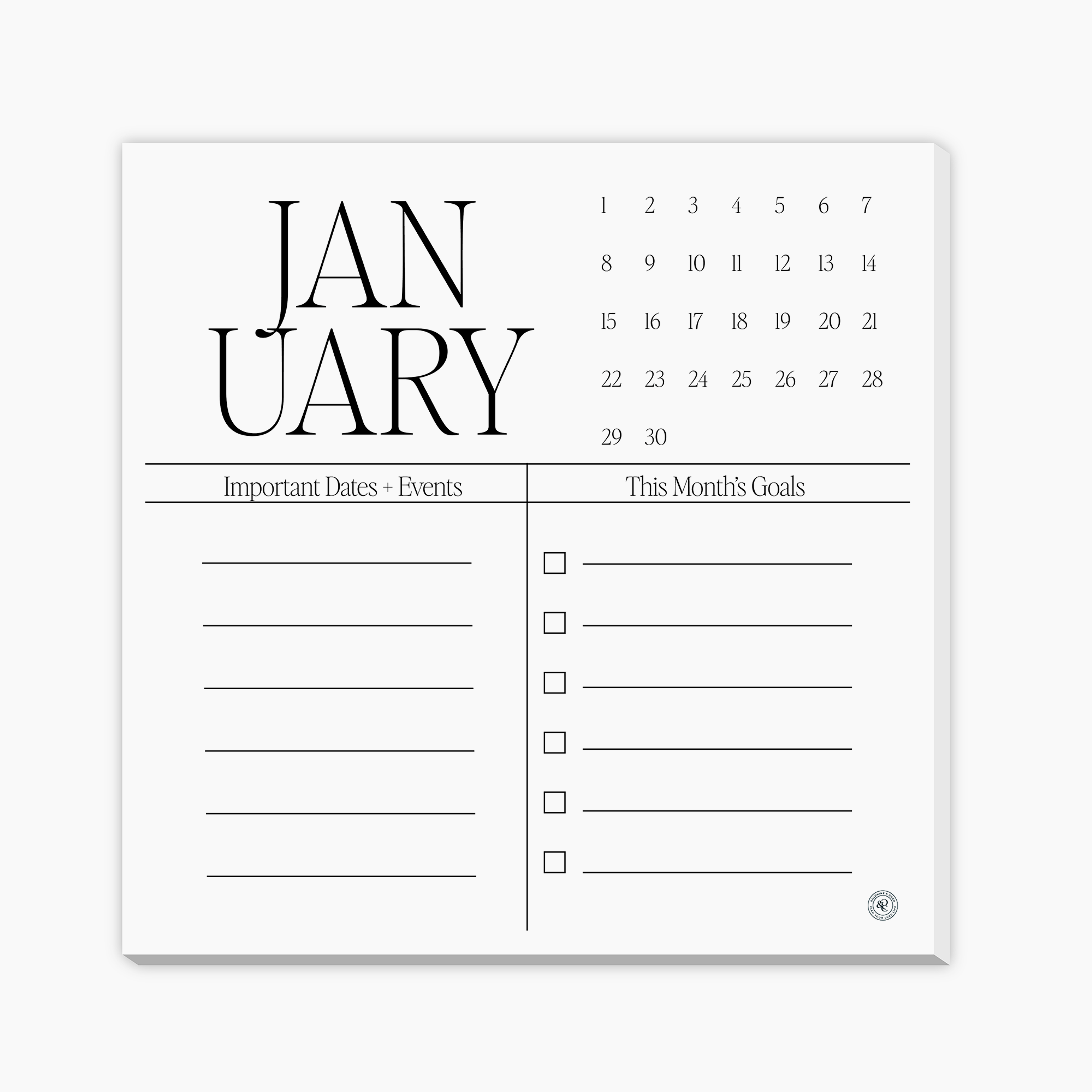Undated Calendar & Notepad Set