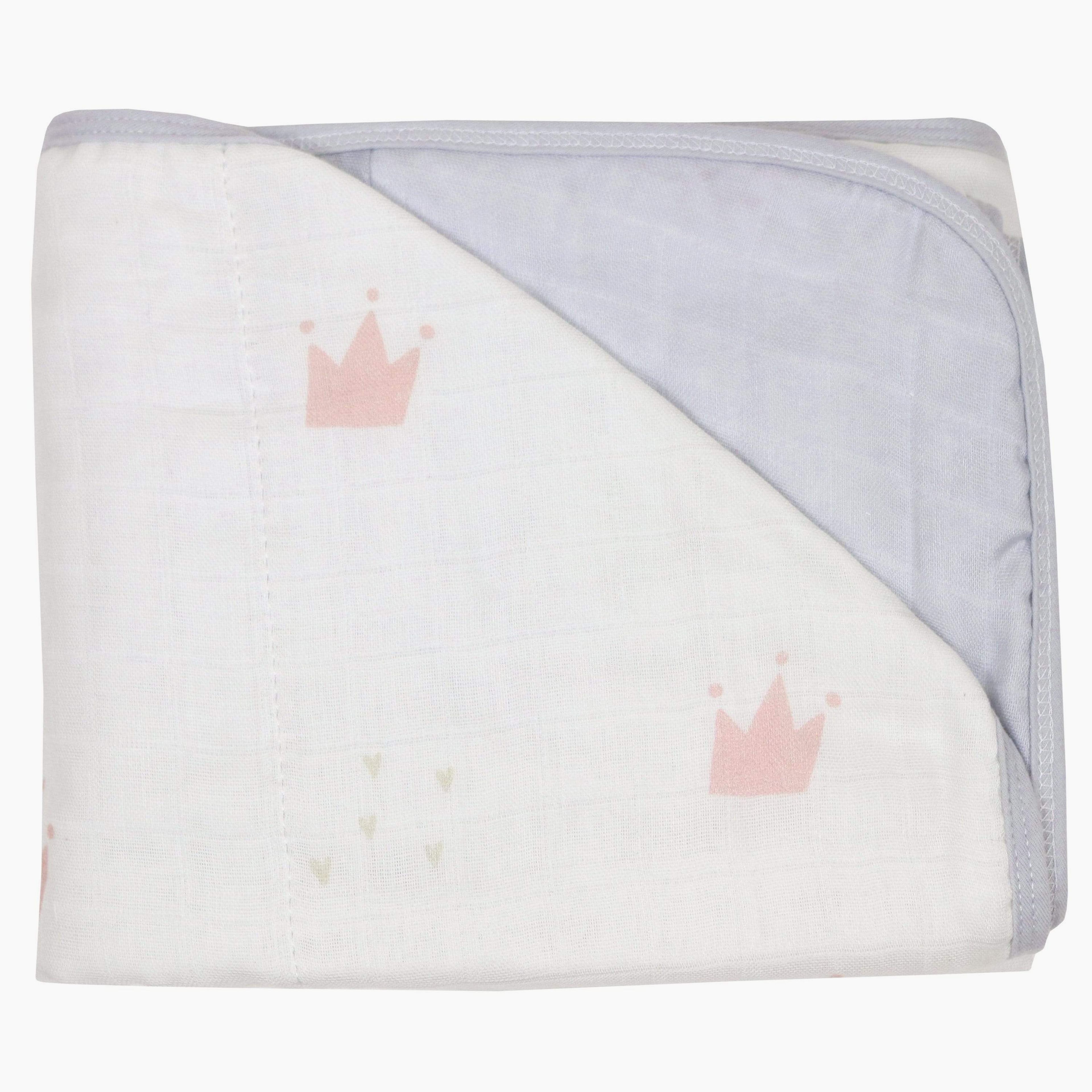 Pink Crown and Gray Oversized Bamboo Muslin Quilted Blanket