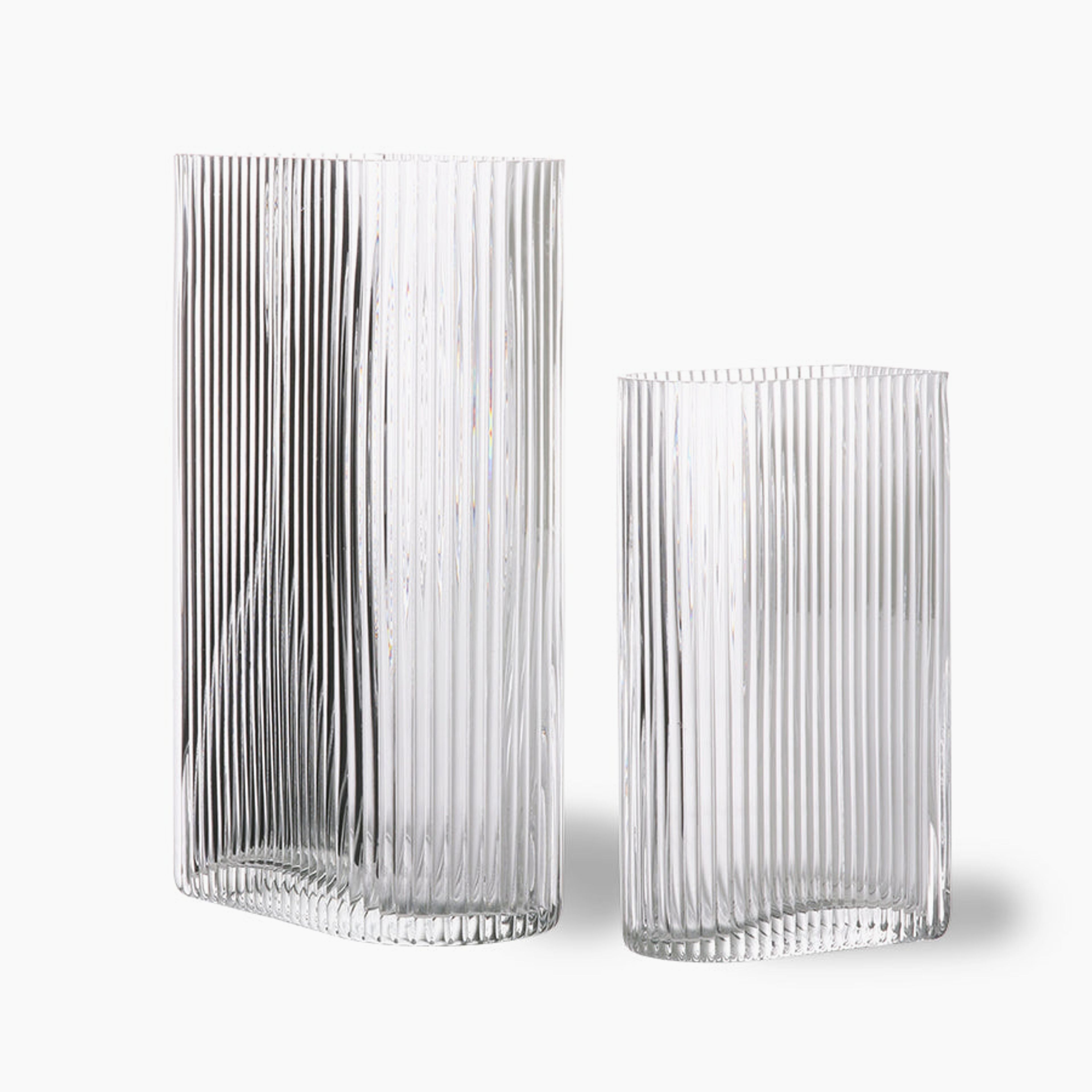 Clear ribbed vases - set of 2