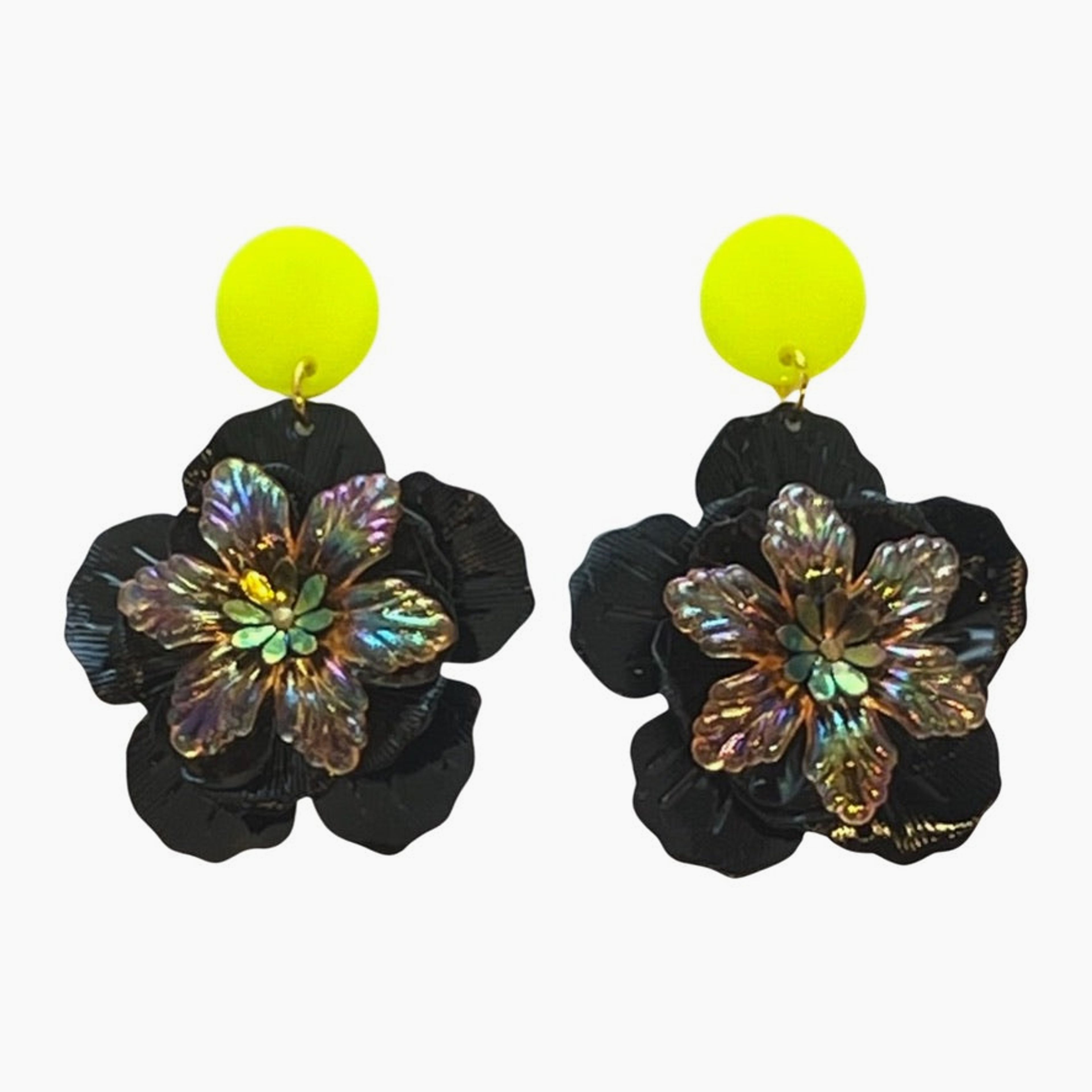 Metal Flower Earrings Black