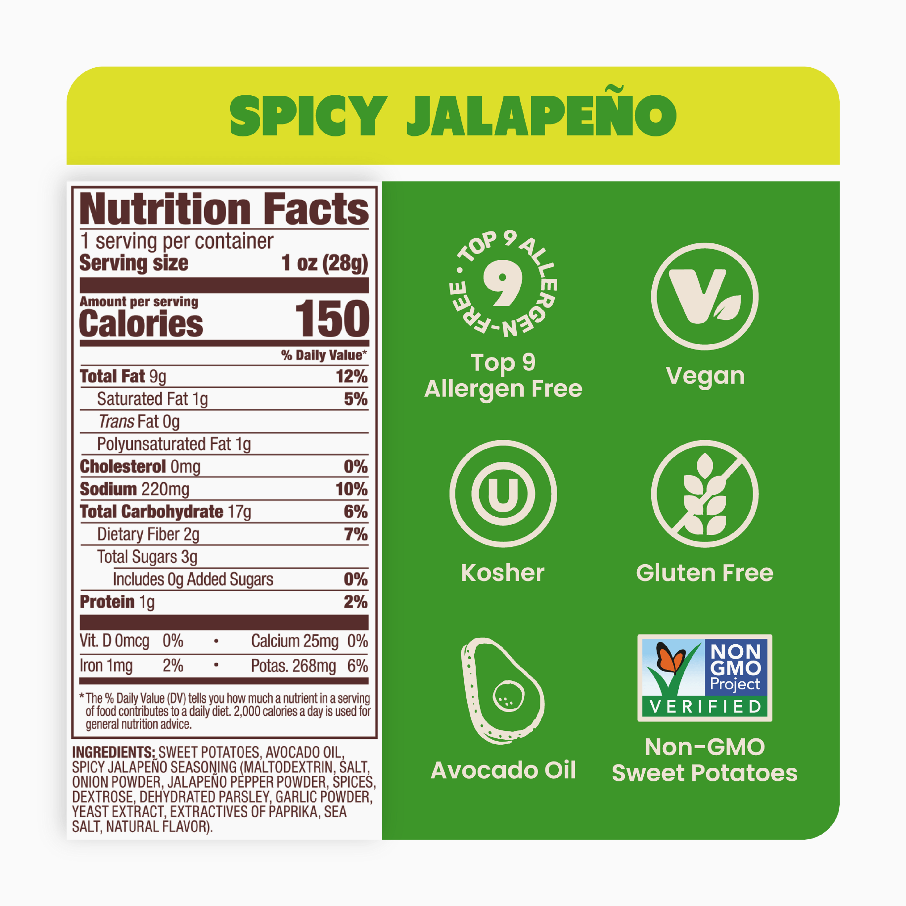 Spicy Jalapeño Sweet Potato Chips in Avocado Oil 1oz (Pack of 30)