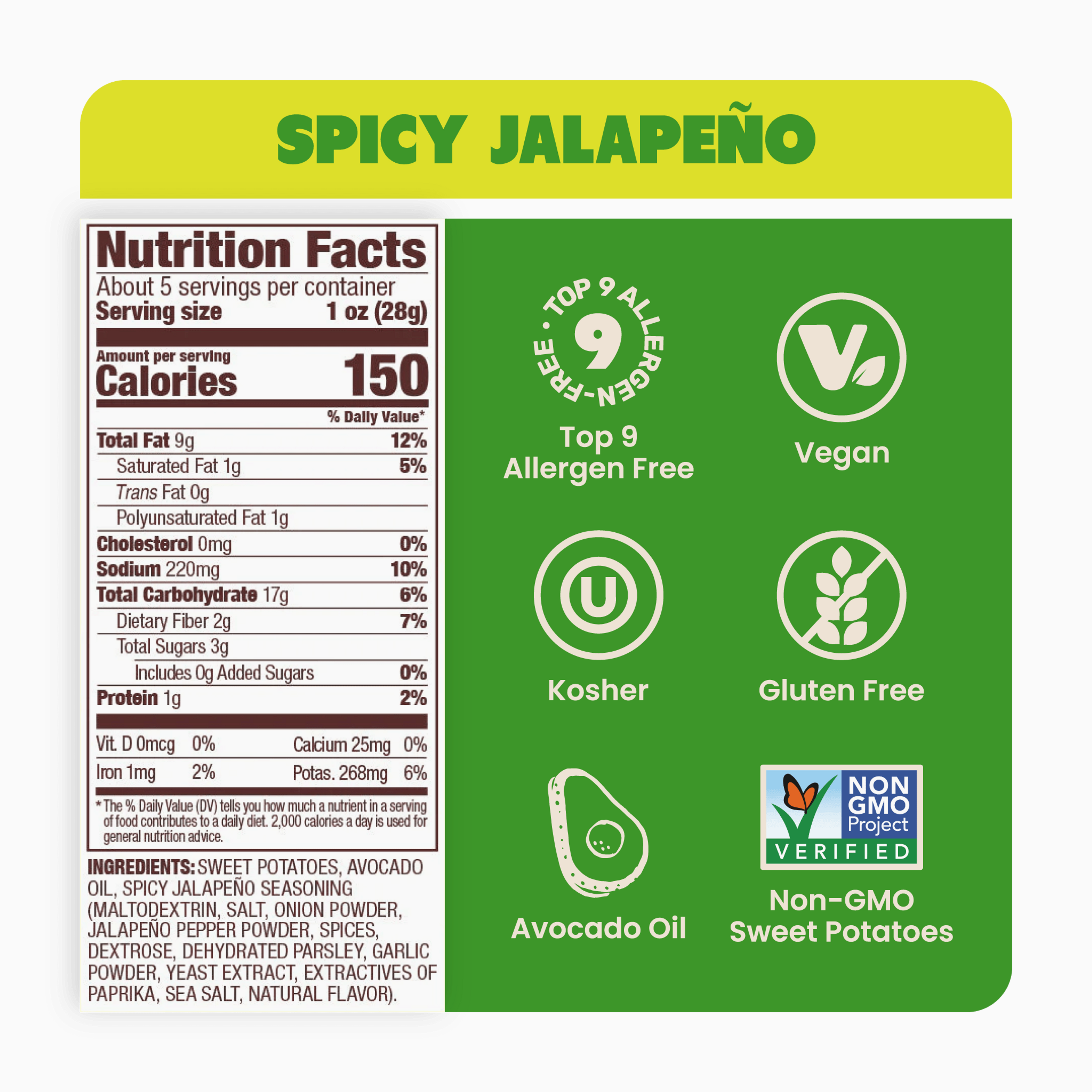 Spicy Jalapeño Sweet Potato Chips in Avocado Oil 5oz (Pack of 8)