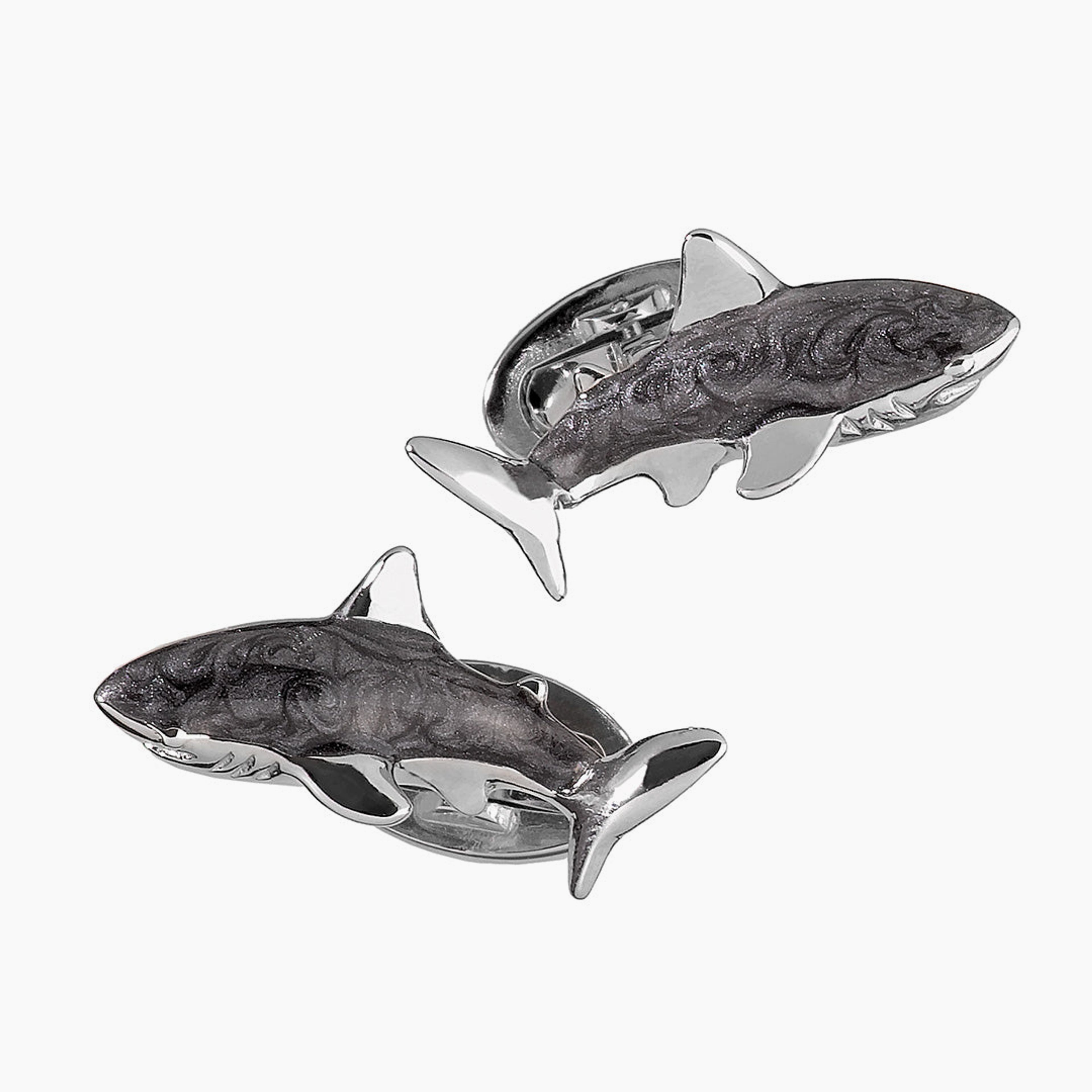 Circling Shark with Hand-painted Enamel & Sterling Silver Cufflinks I Jan Leslie