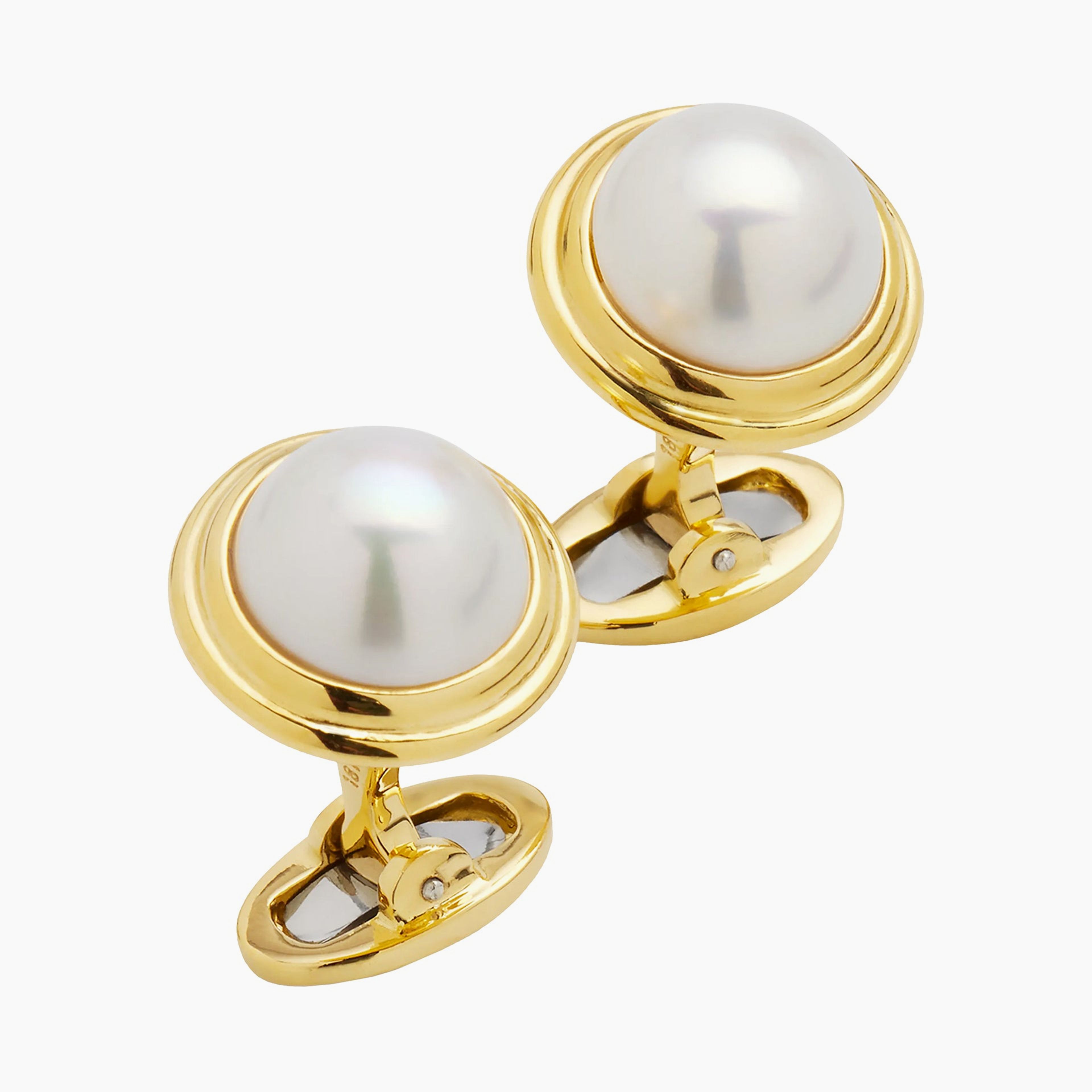 Pearl with Thick Border 18K Yellow Gold Cufflinks I Jan Leslie
