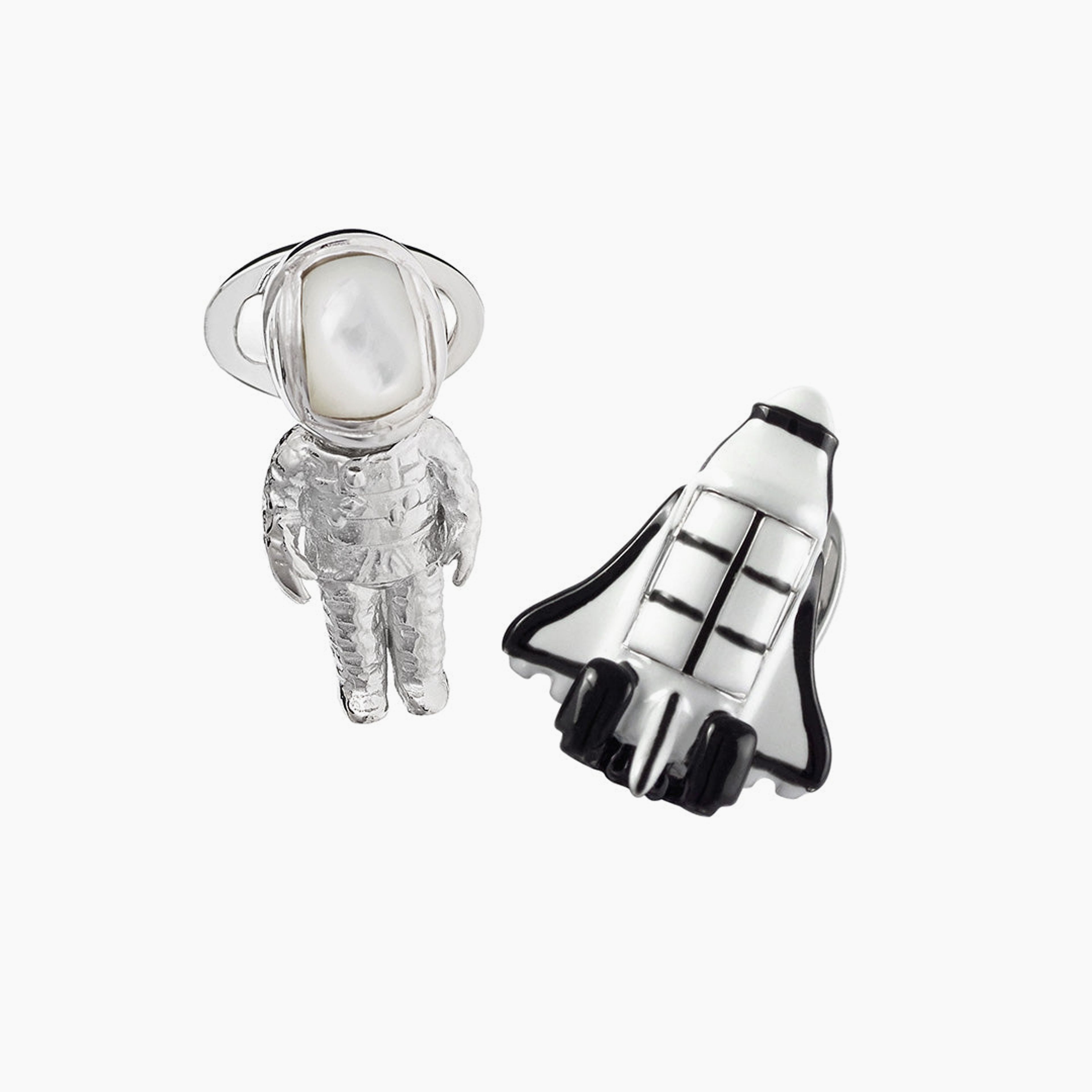 Shuttle & Astronaut Bobble Head Sterling Silver & Gemstone Cufflinks | Jan Leslie