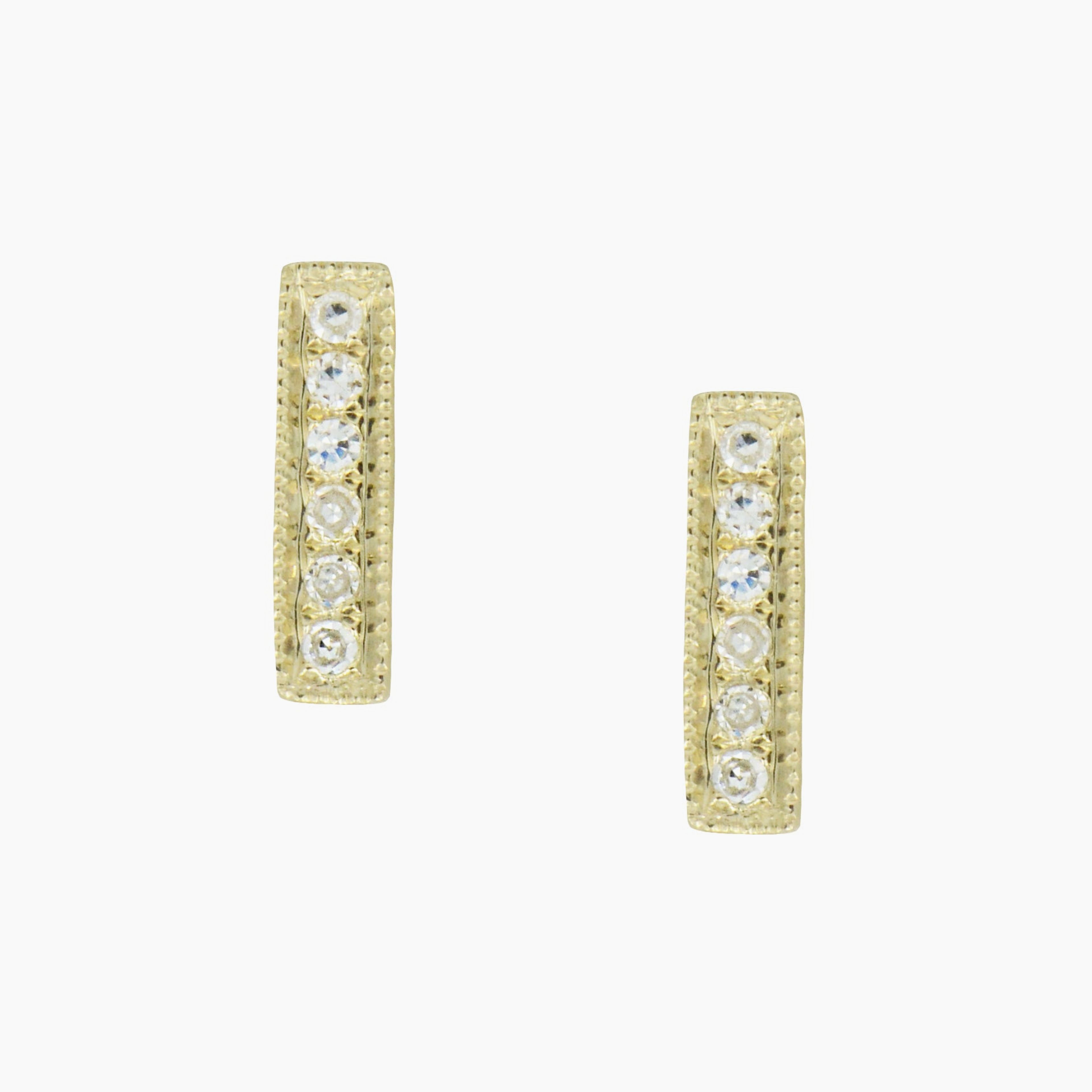 Mini Diamond Bar Stud Earrings in 14k Gold