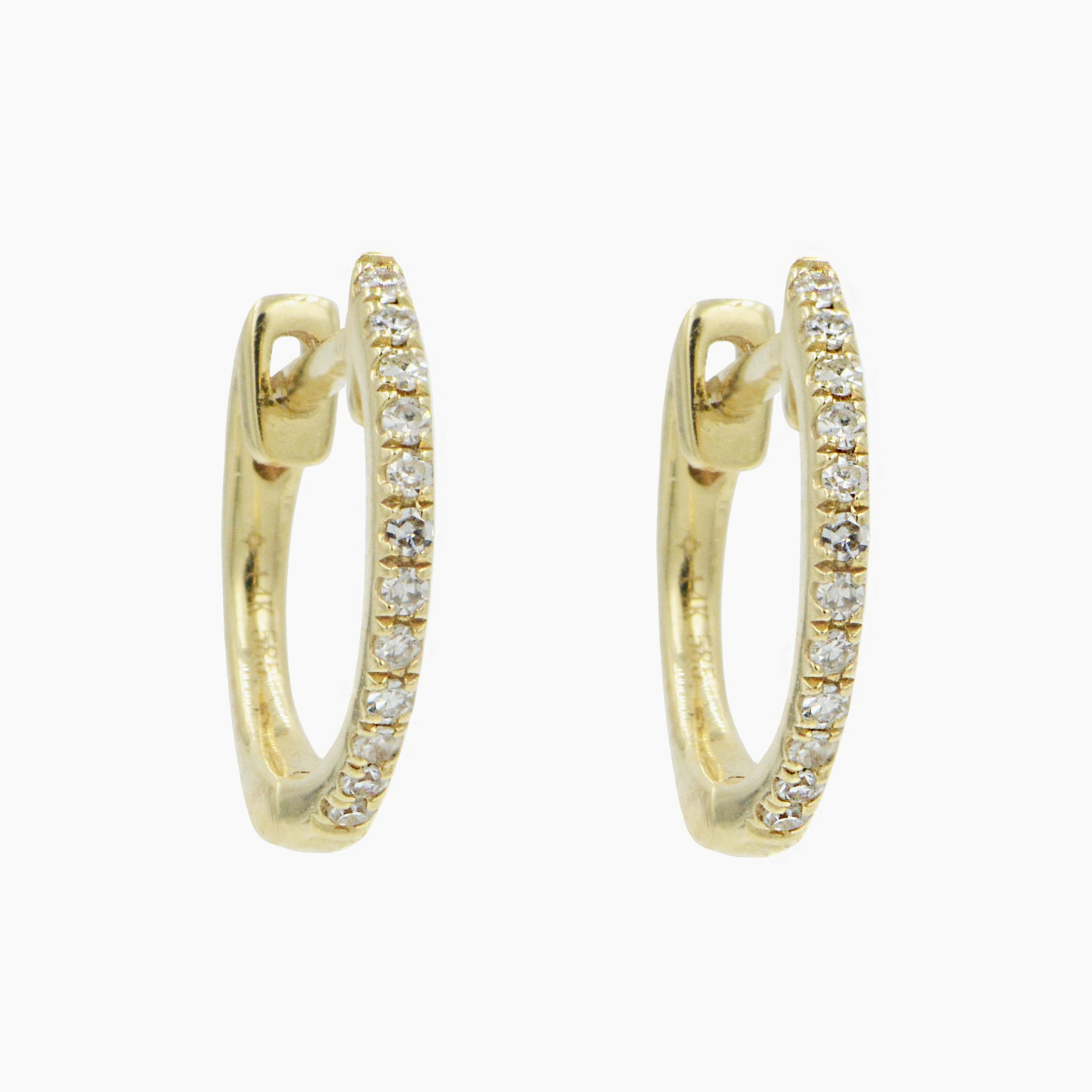 Thin Diamond Huggie Earrings in 14k Gold