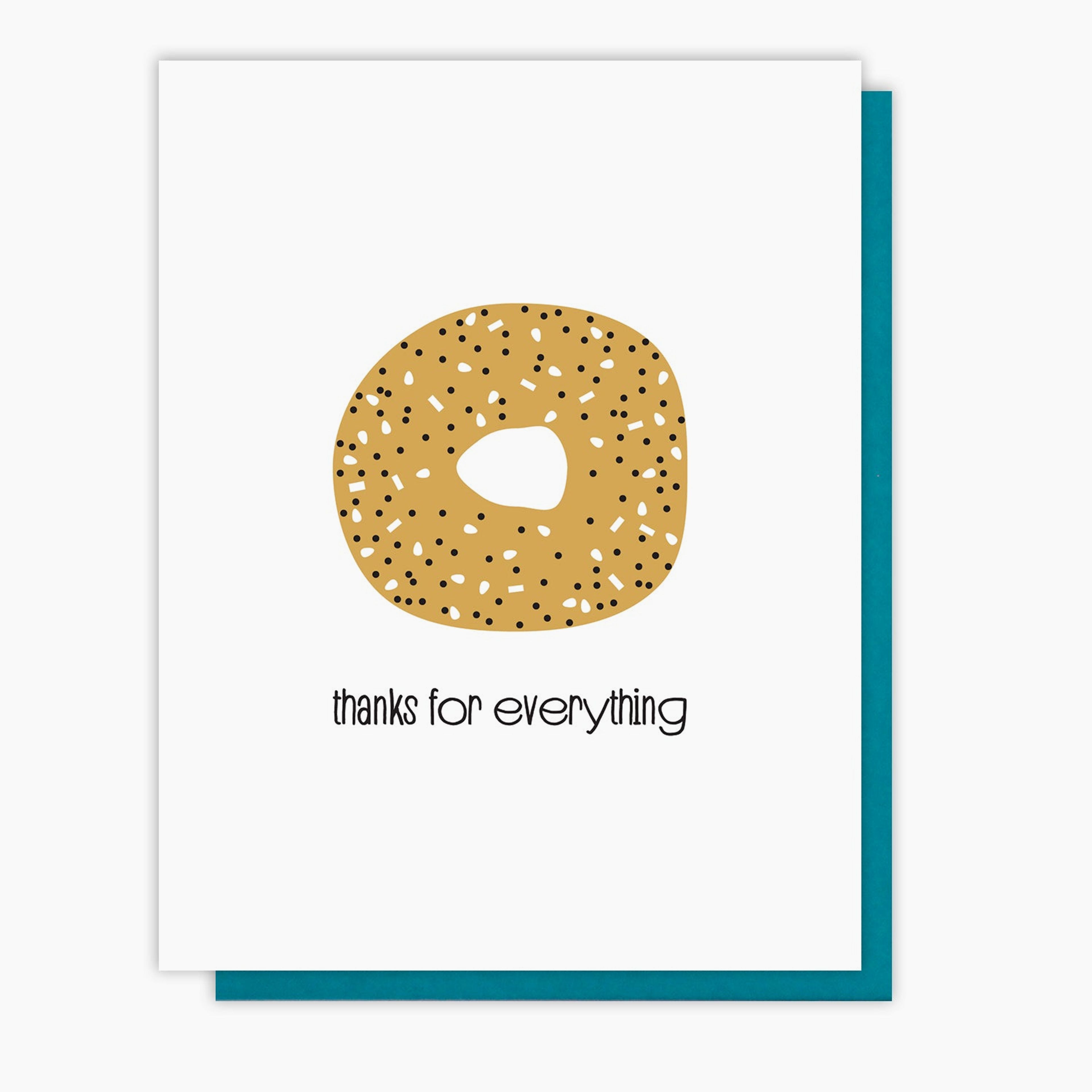 Funny Punny Everything Bagel Foodie Thanks Letterpress Card | kiss and punch