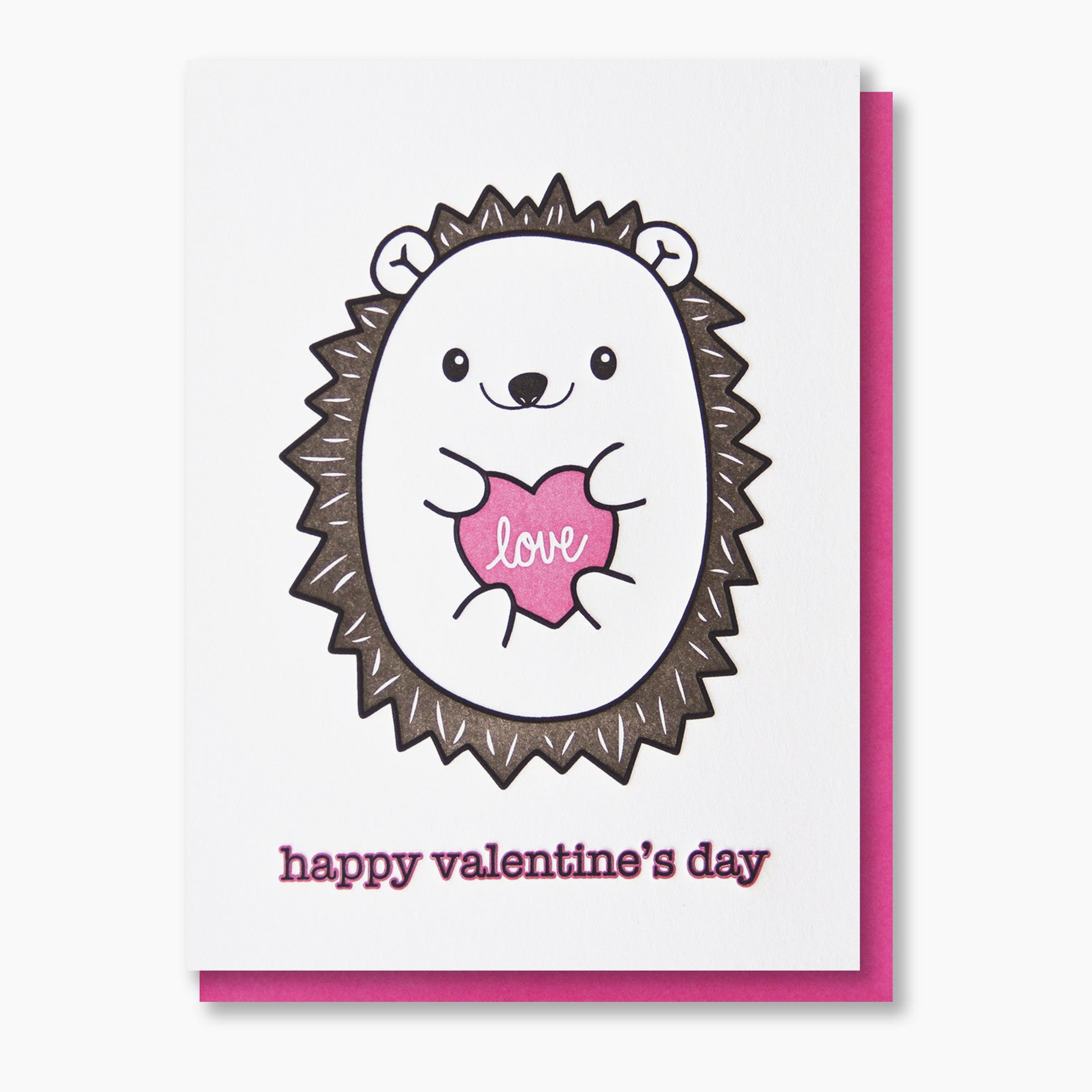 Cute Hedgehog | Love | Happy Valentine's Day Letterpress Card | kiss and punch