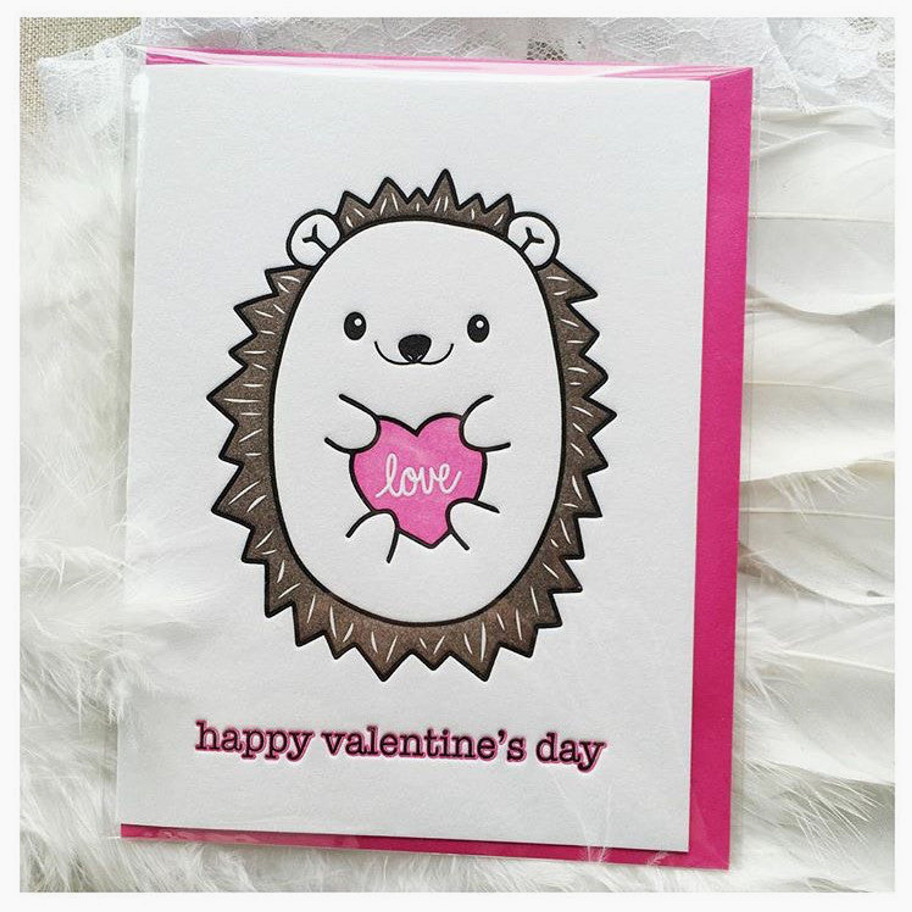 Cute Hedgehog | Love | Happy Valentine's Day Letterpress Card | kiss and punch