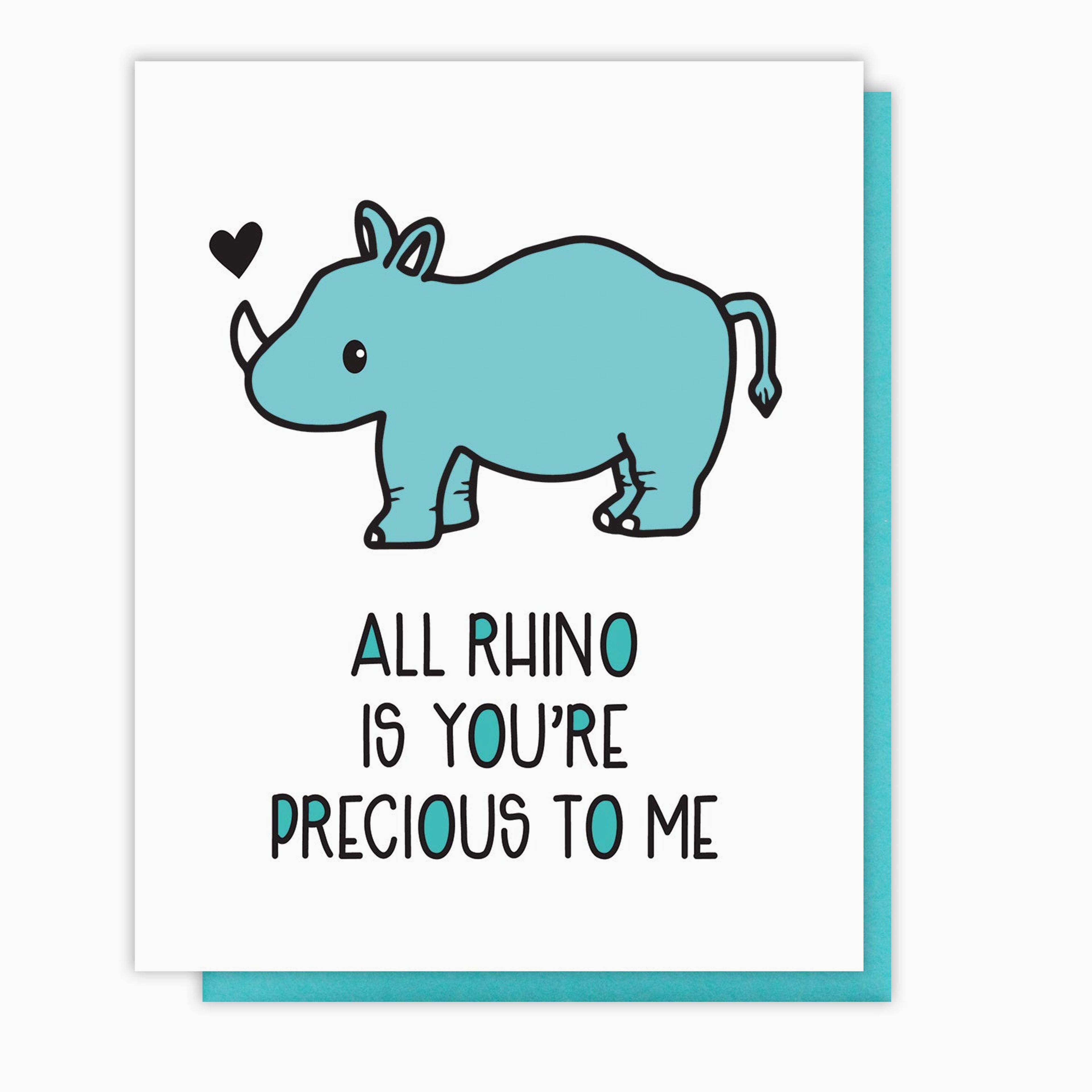 Cute Rhino Pun Love Friendship Letterpress Card | kiss and punch