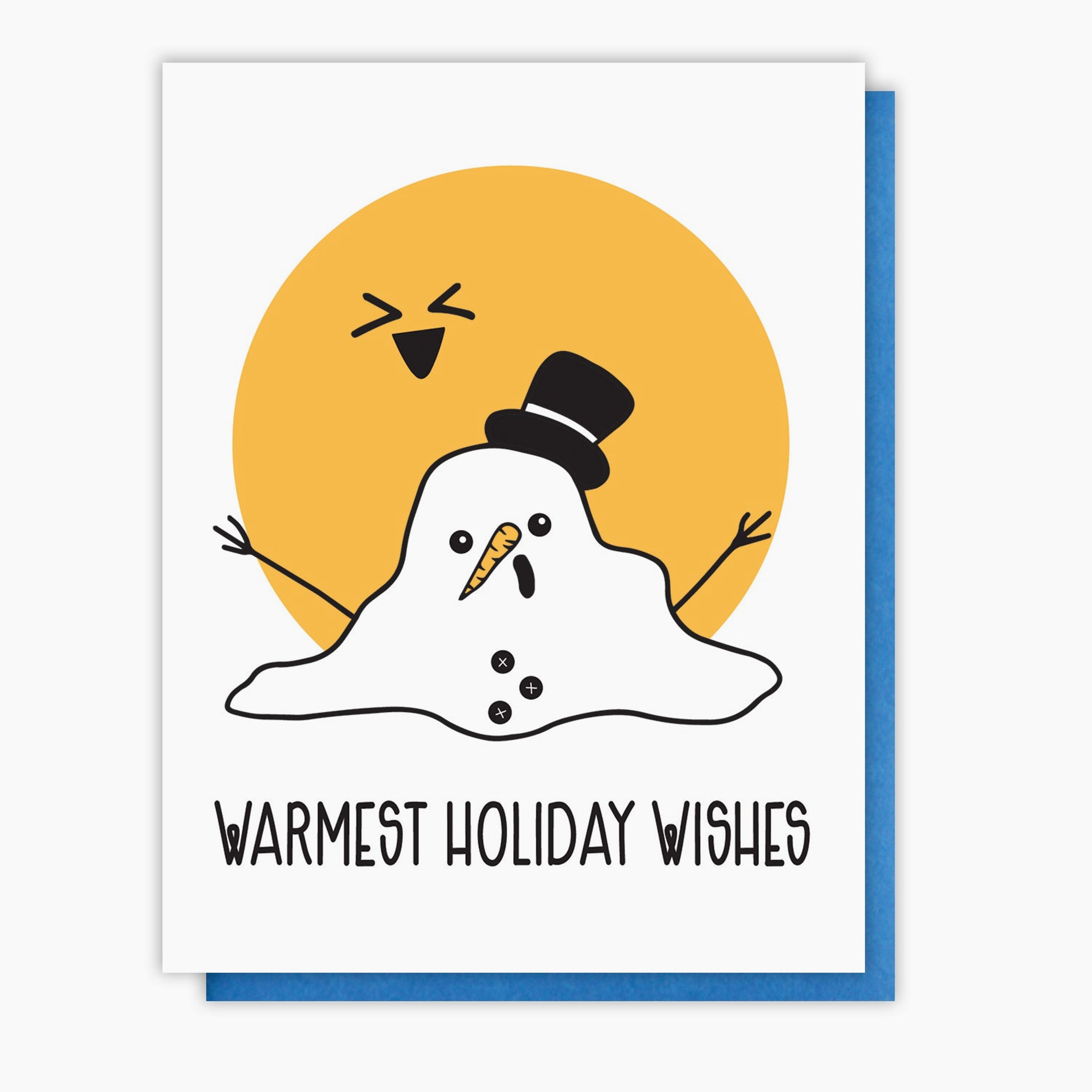 Funny Warmest Holiday Wishes Melting Snowman Letterpress Card