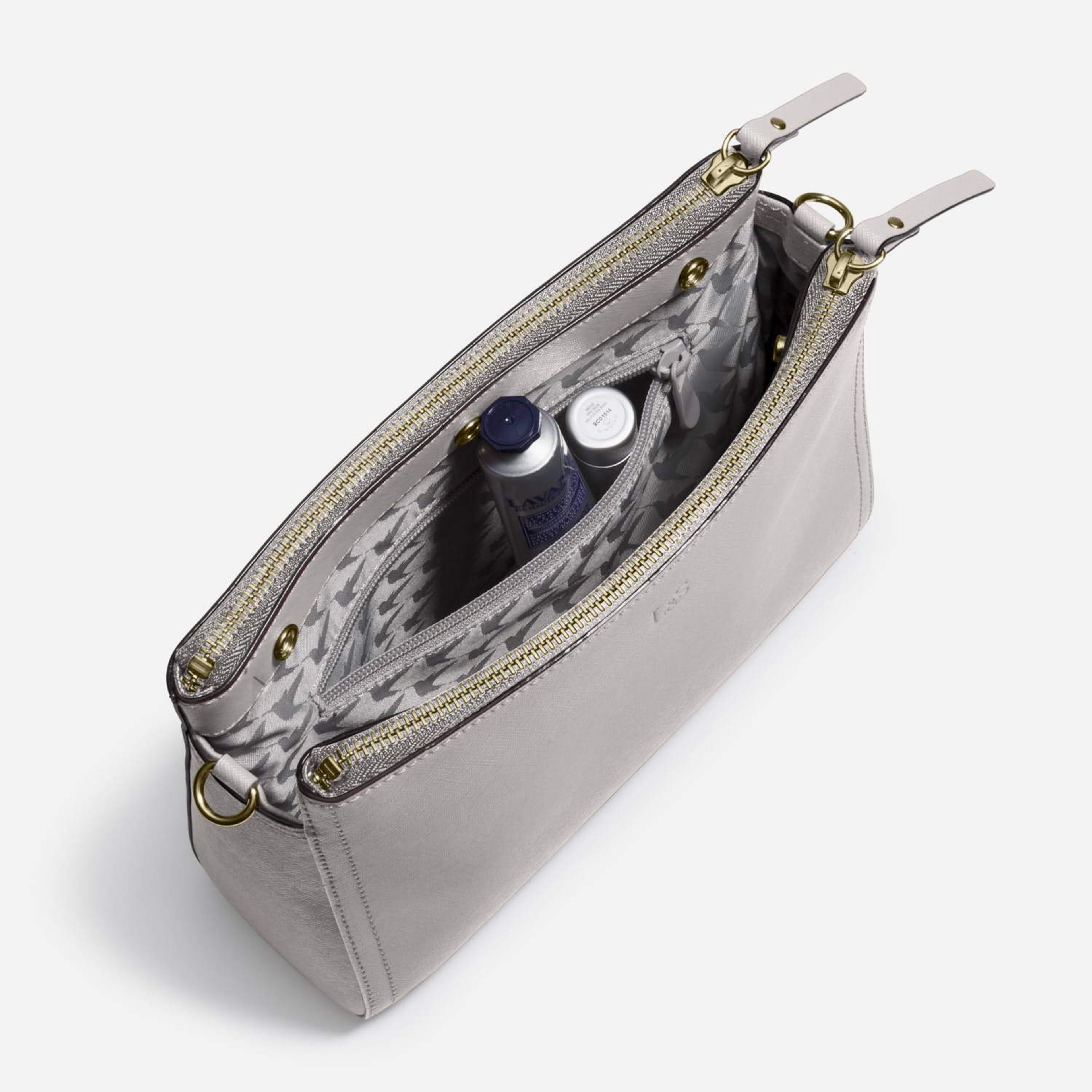 The Pearl - Saffiano Leather - Light Grey / Gold / Grey