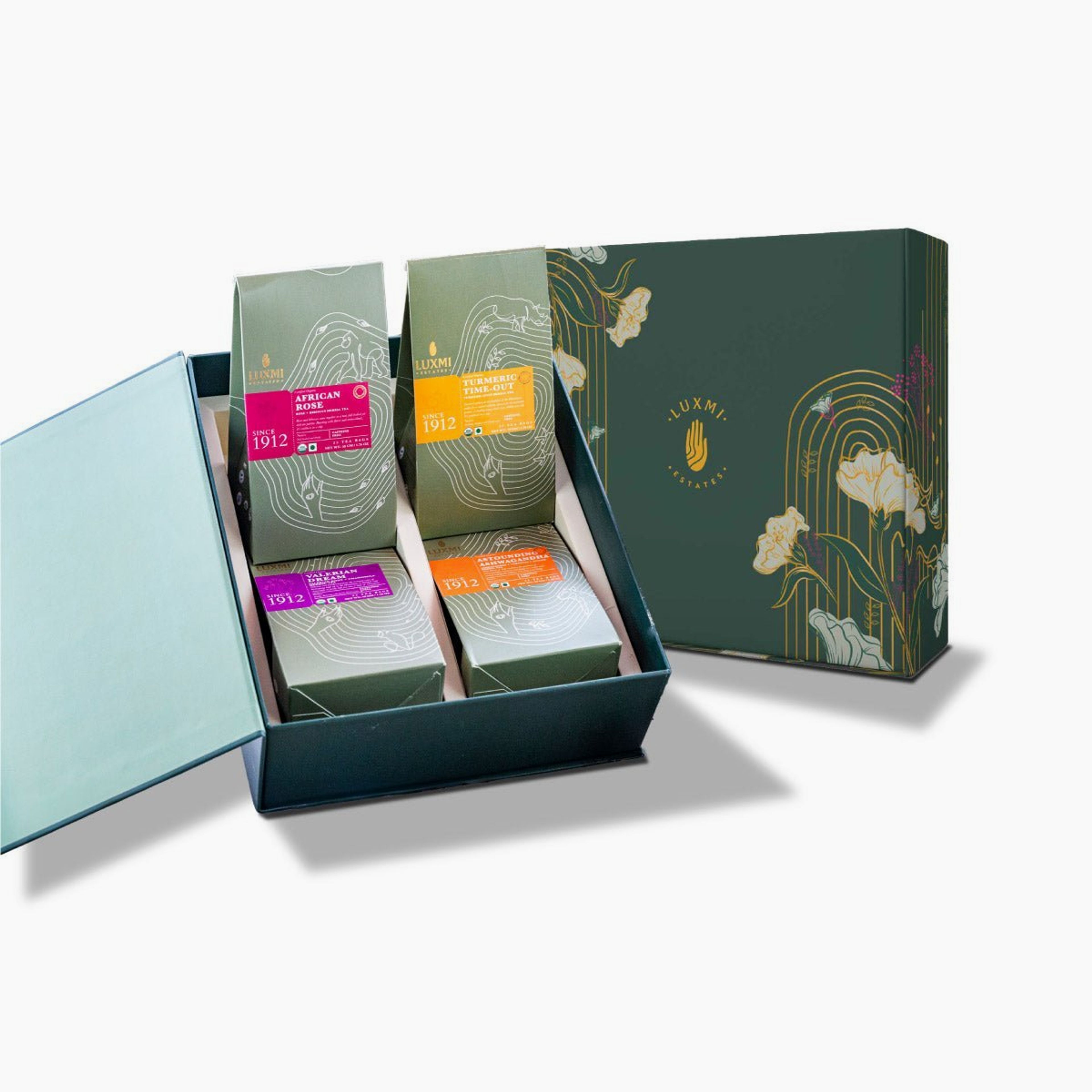 Organic Assorted Variety Herbal Tea Gift Set | 4 Herbal Teas, 100 Teabags | All Day Wellness Gift Box