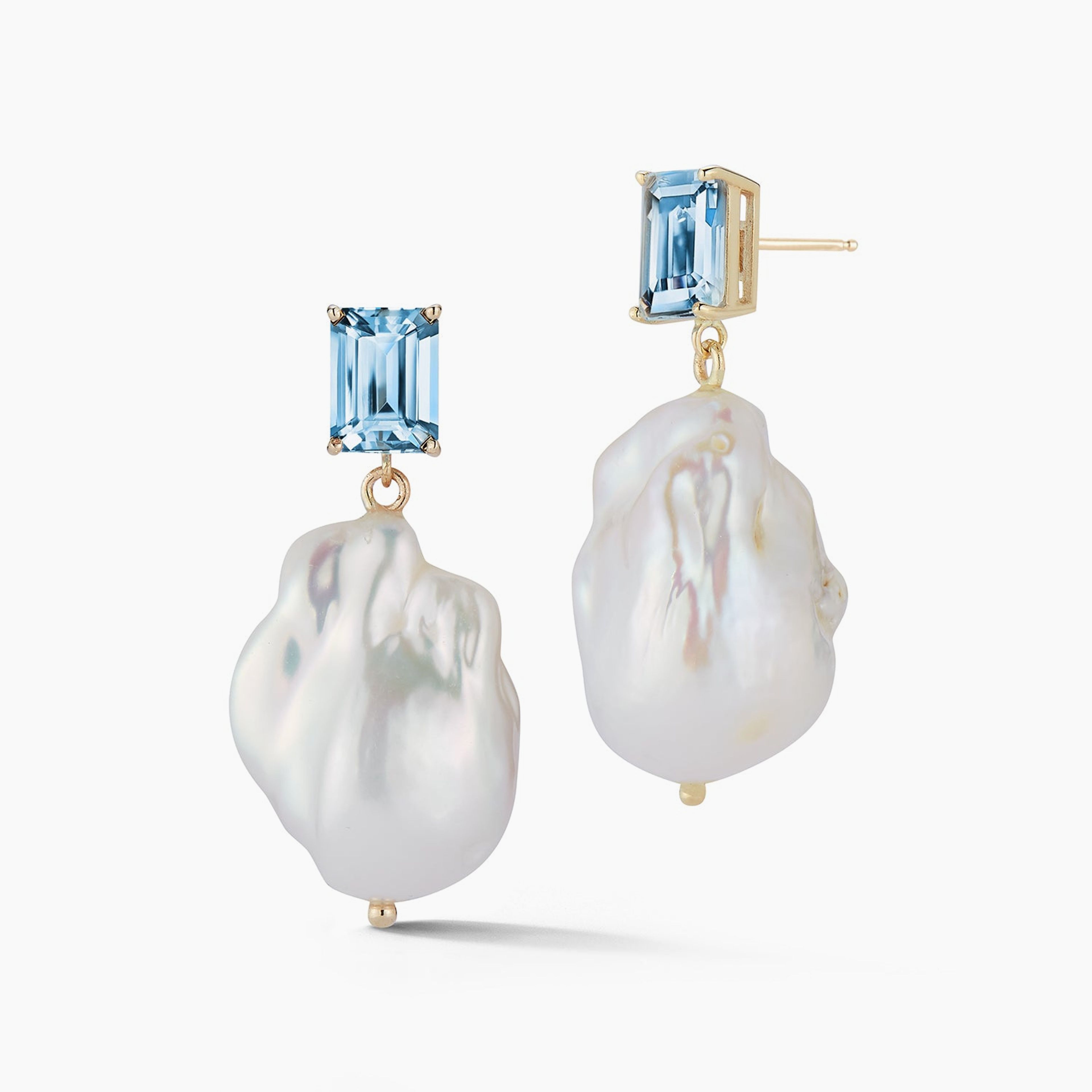 14kt Blue Topaz and Baroque Pearl Drop Earrings