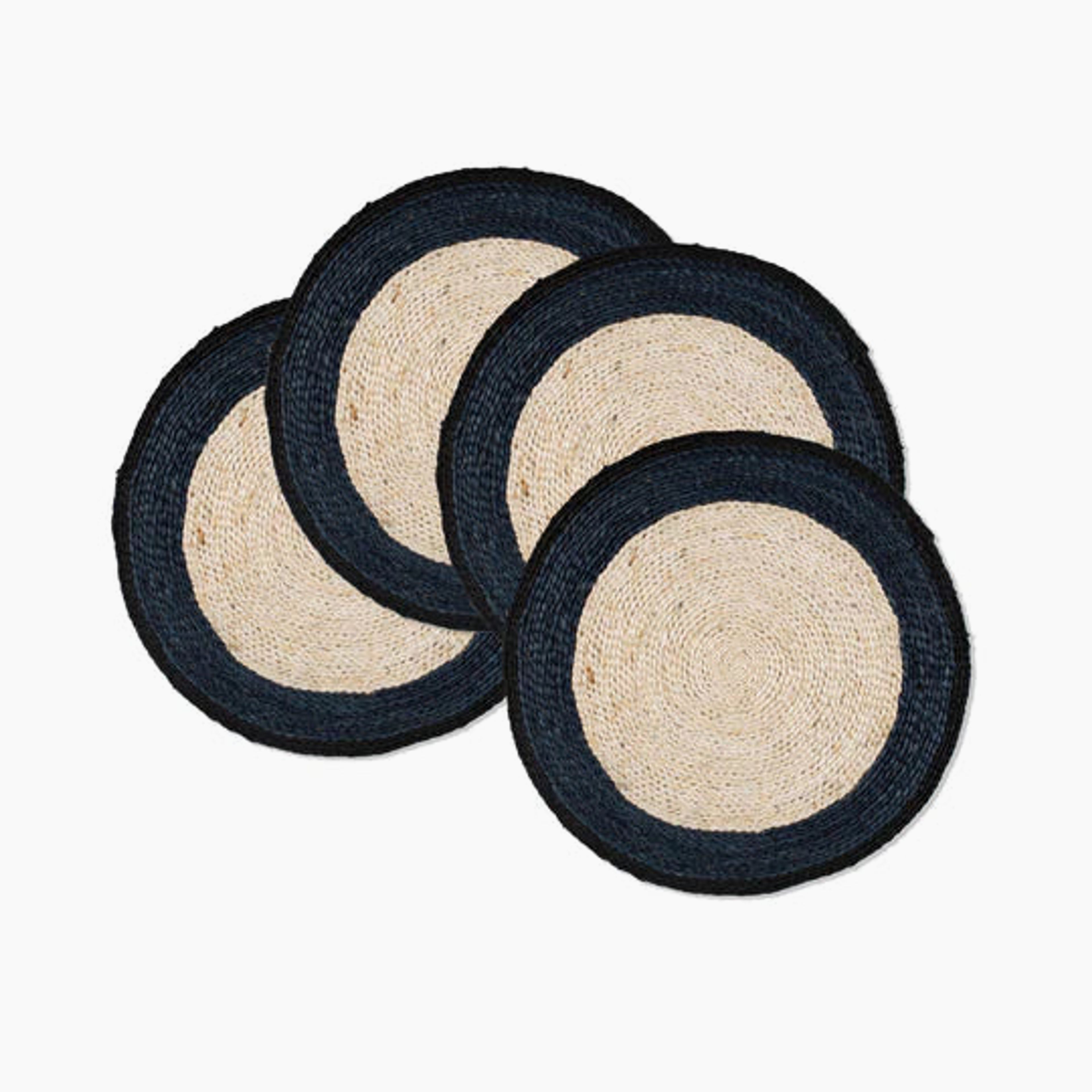 Monochrome Hand-Woven Jute Placemats in Blue/Black (Set of 4)