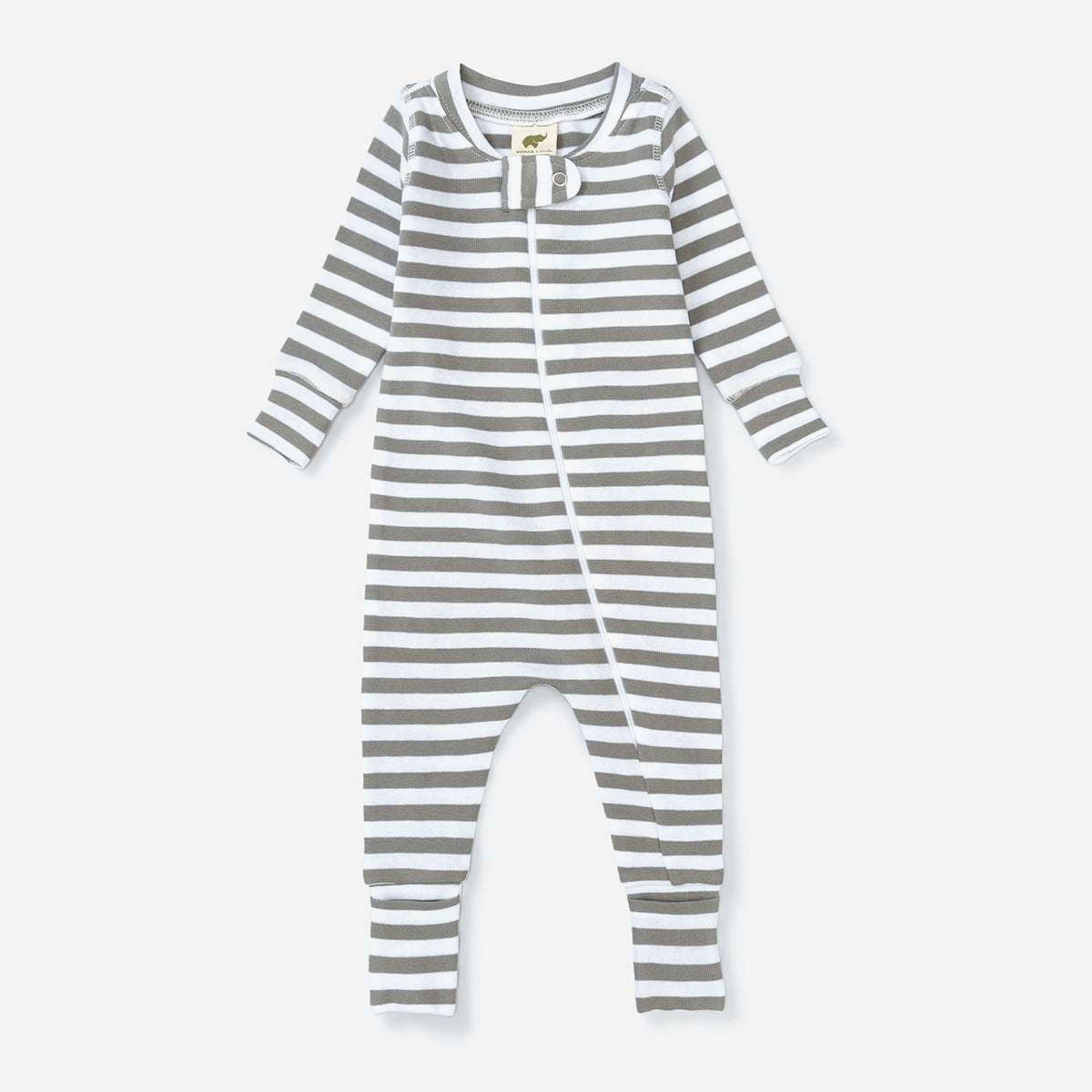 One-Piece Baby Pajamas_Grey Classic Stripe