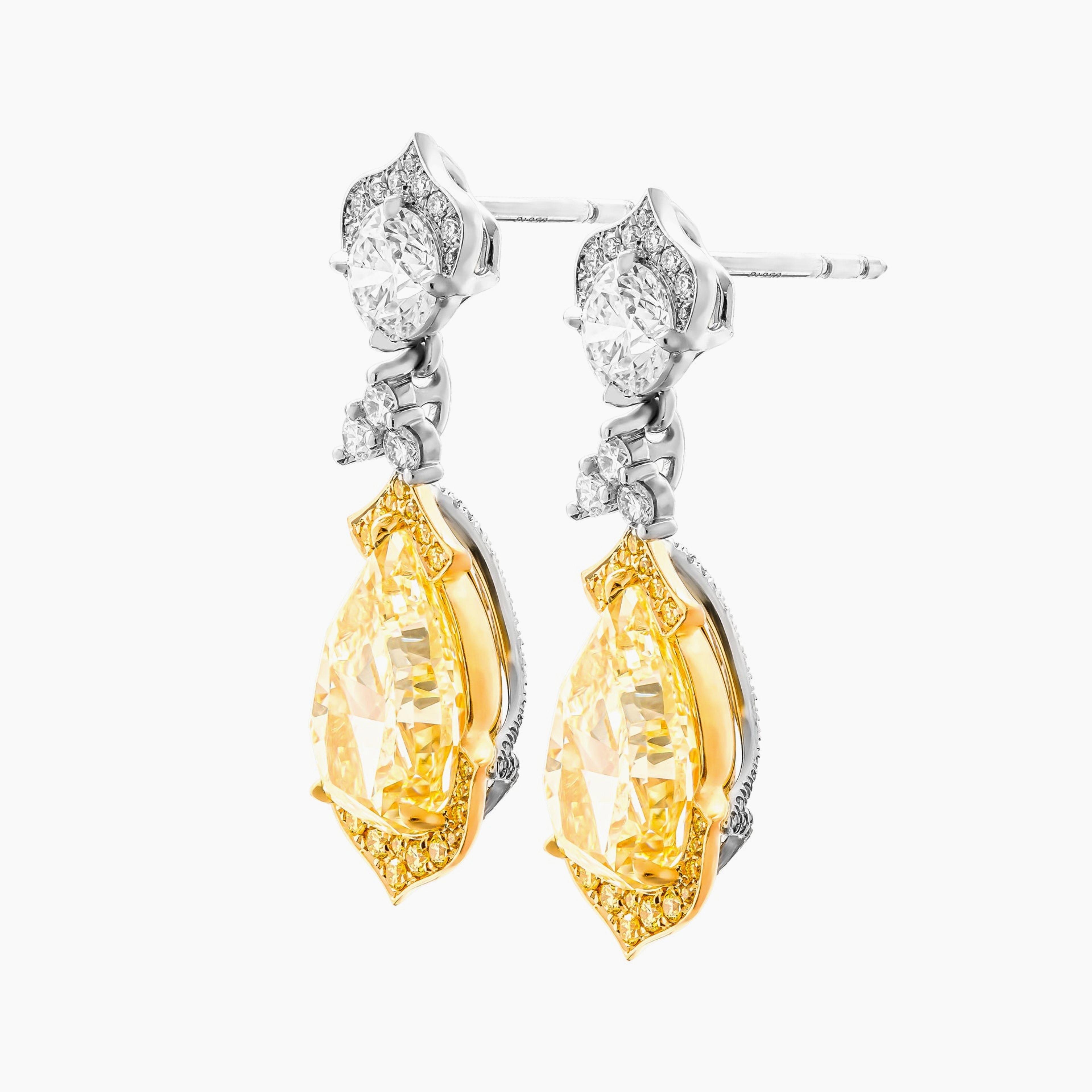 Drop earrings in Platinum & 18K Gold Pear Shape Fancy Light Yellow Diamonds