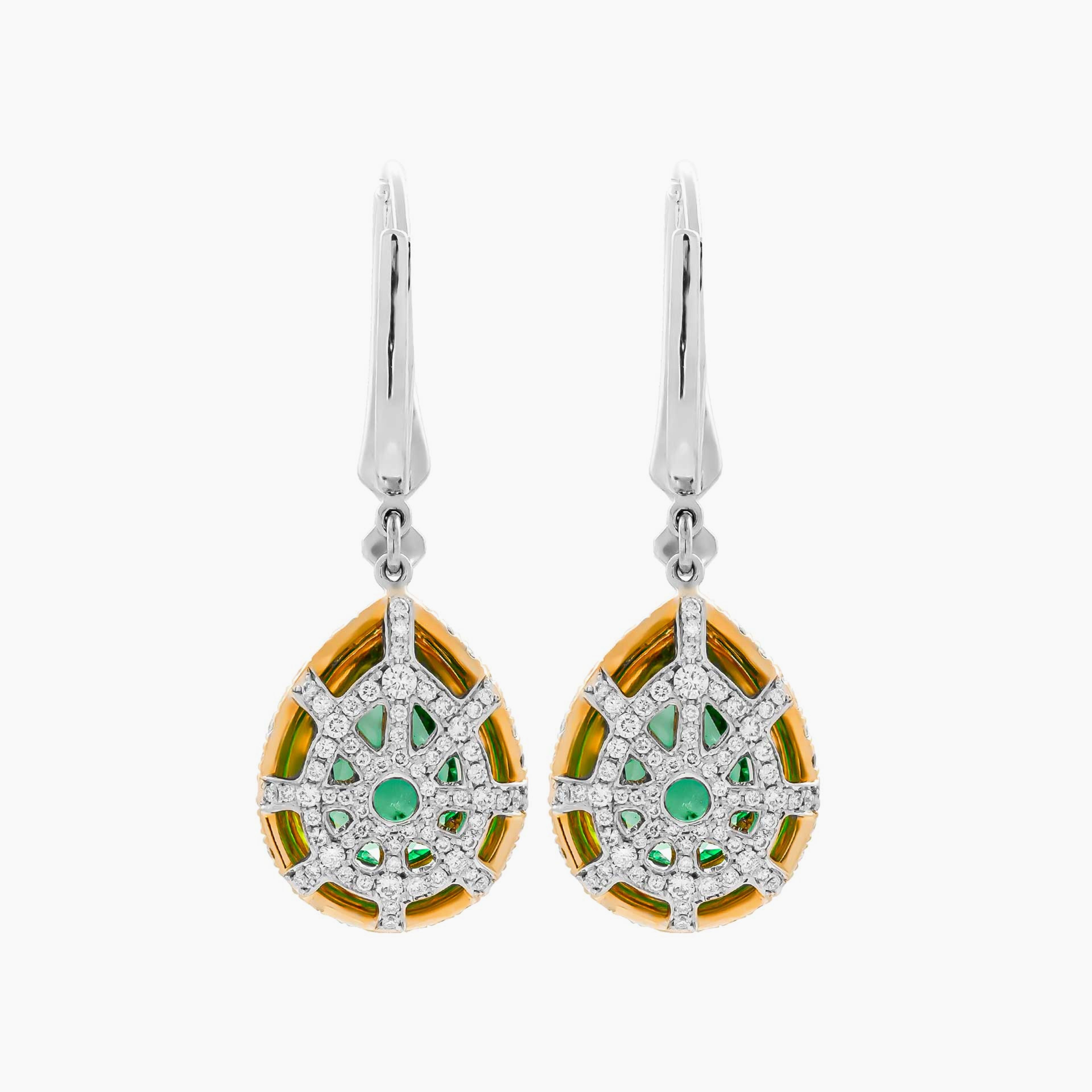 Drop Earrings with Pear Shape Emeralds 6.96ct and Diamonds
