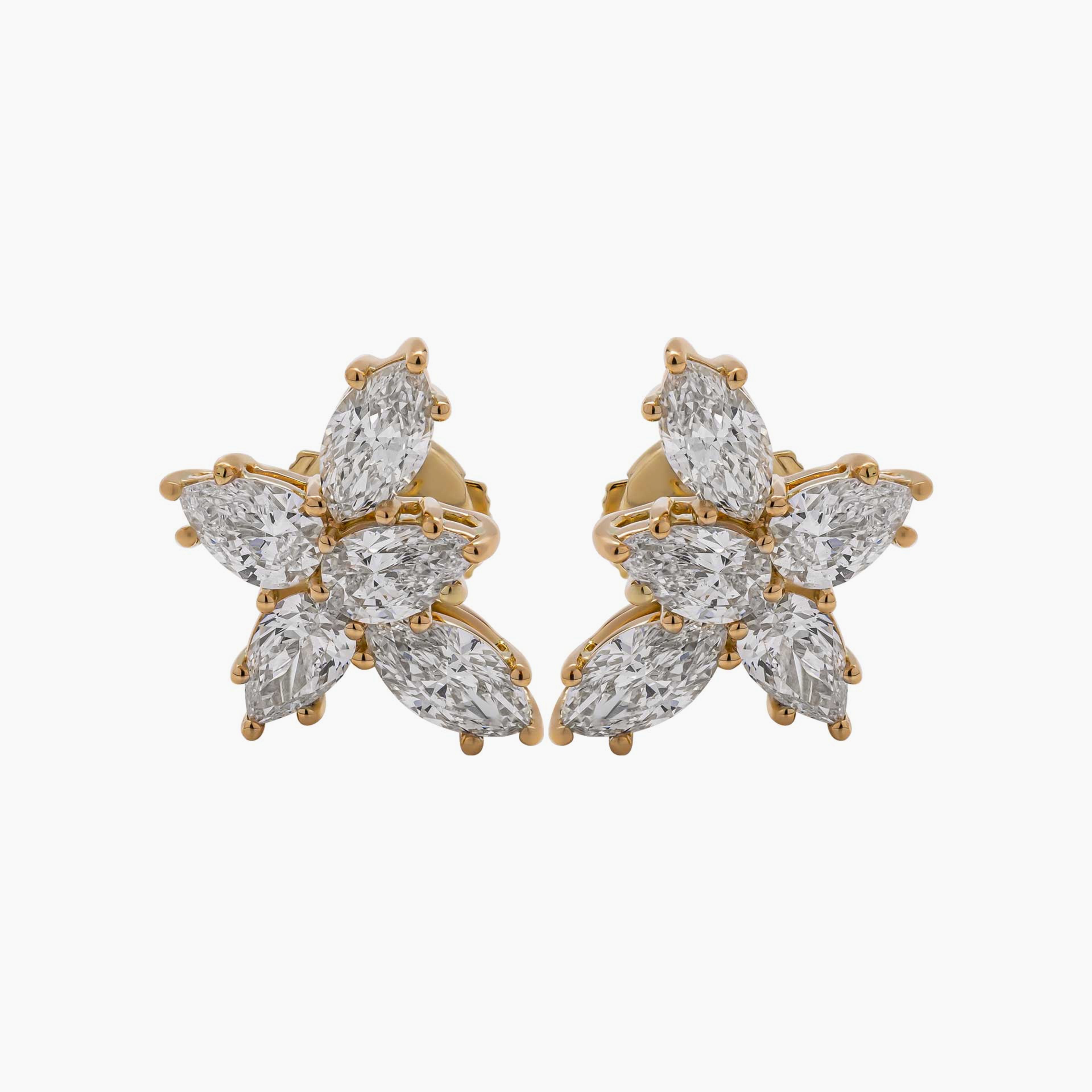 Large Cluster Diamond Earrings in 18K Yellow Gold