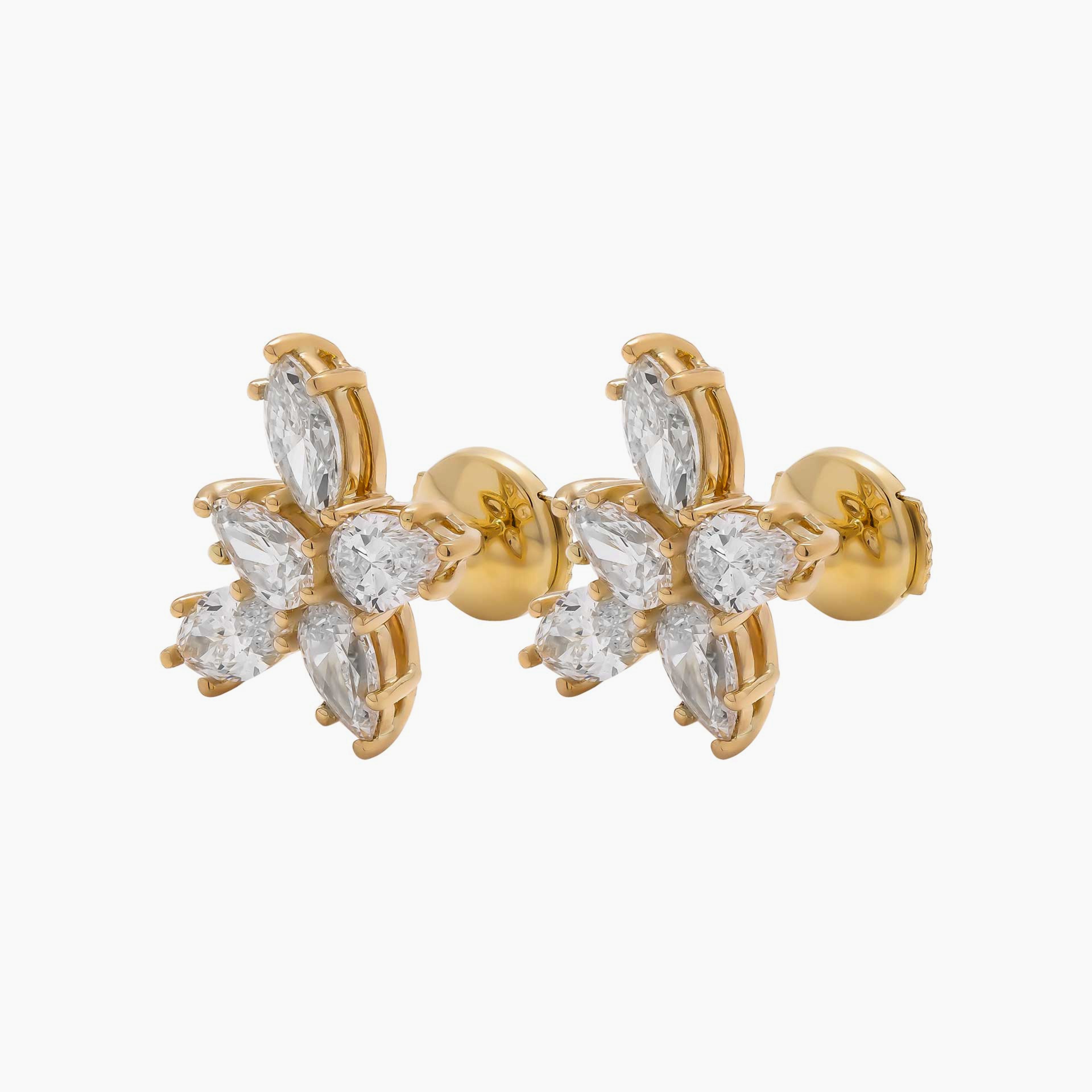 Large Cluster Diamond Earrings in 18K Yellow Gold