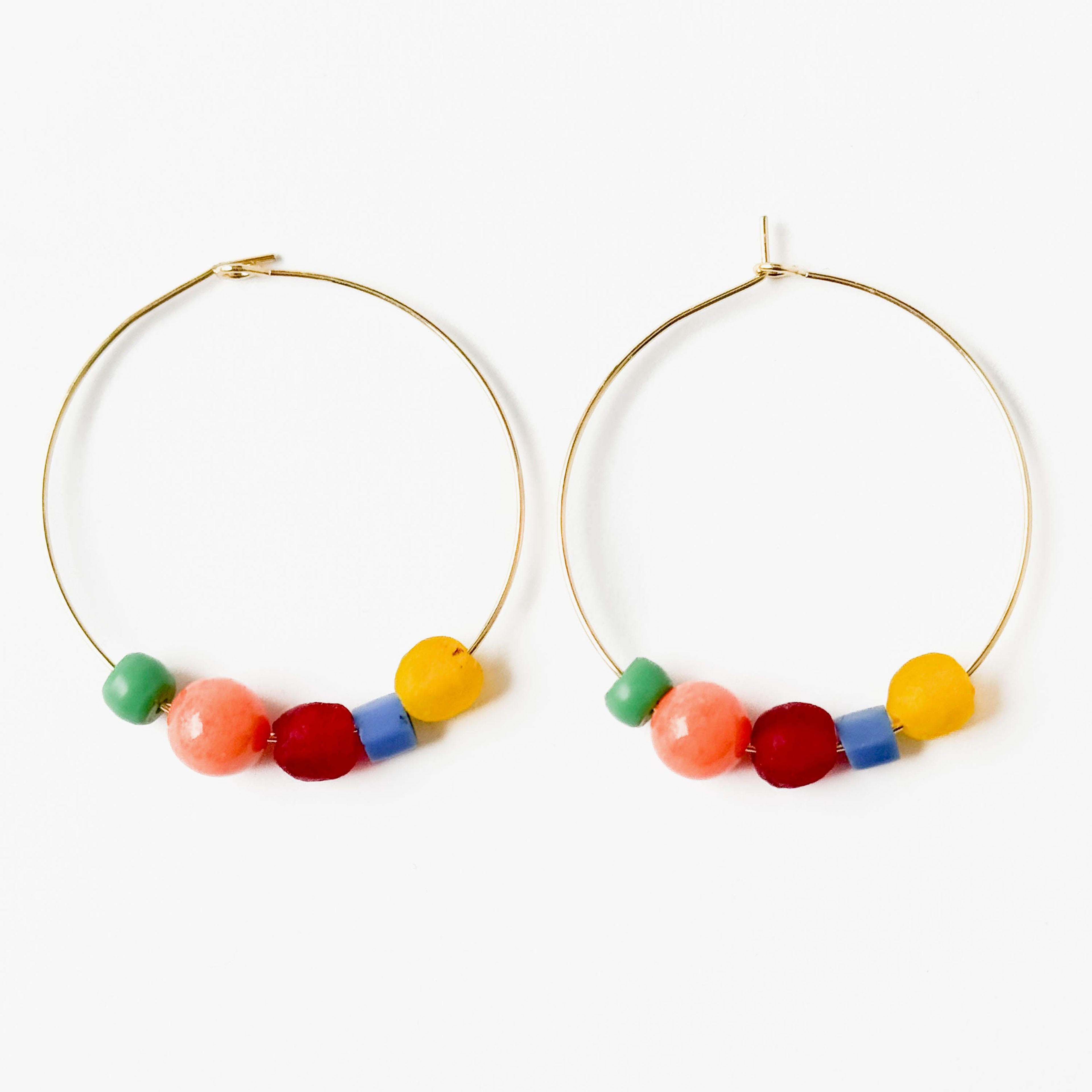 Big Hoops with Coral and Fair Trade Beads