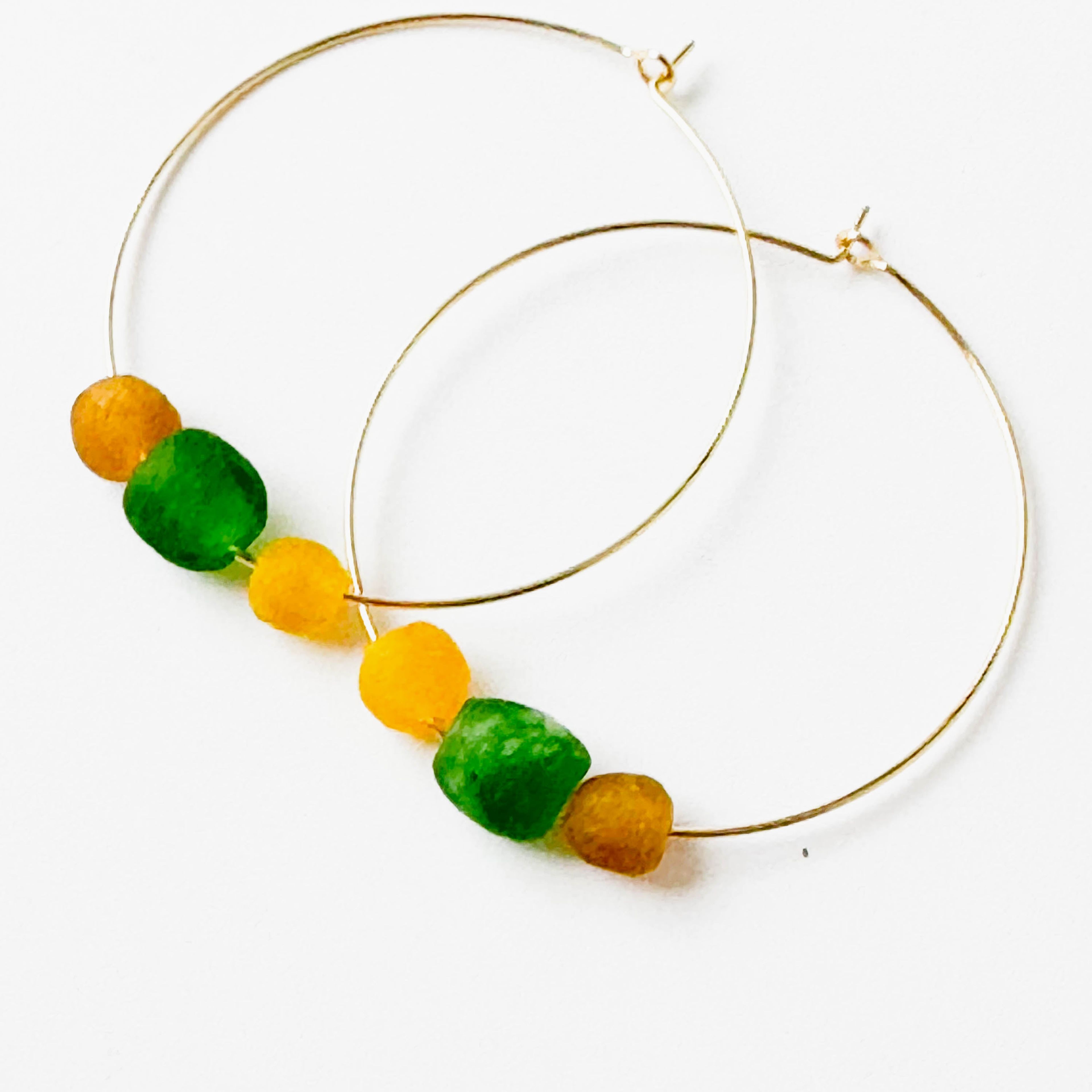 Big Hoops with Three Recycled Glass Beads