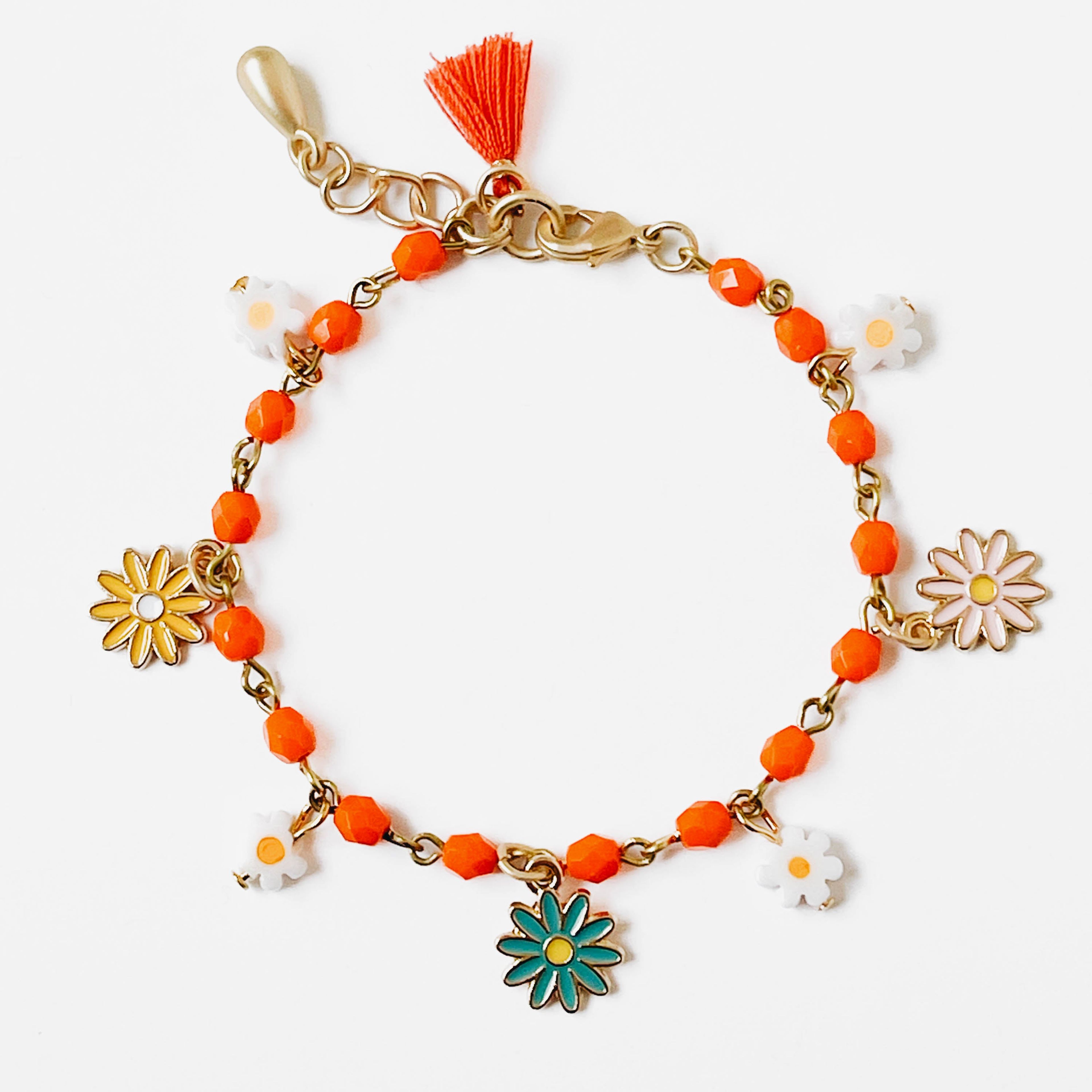 Orange Bead Charm Bracelet For Girls
