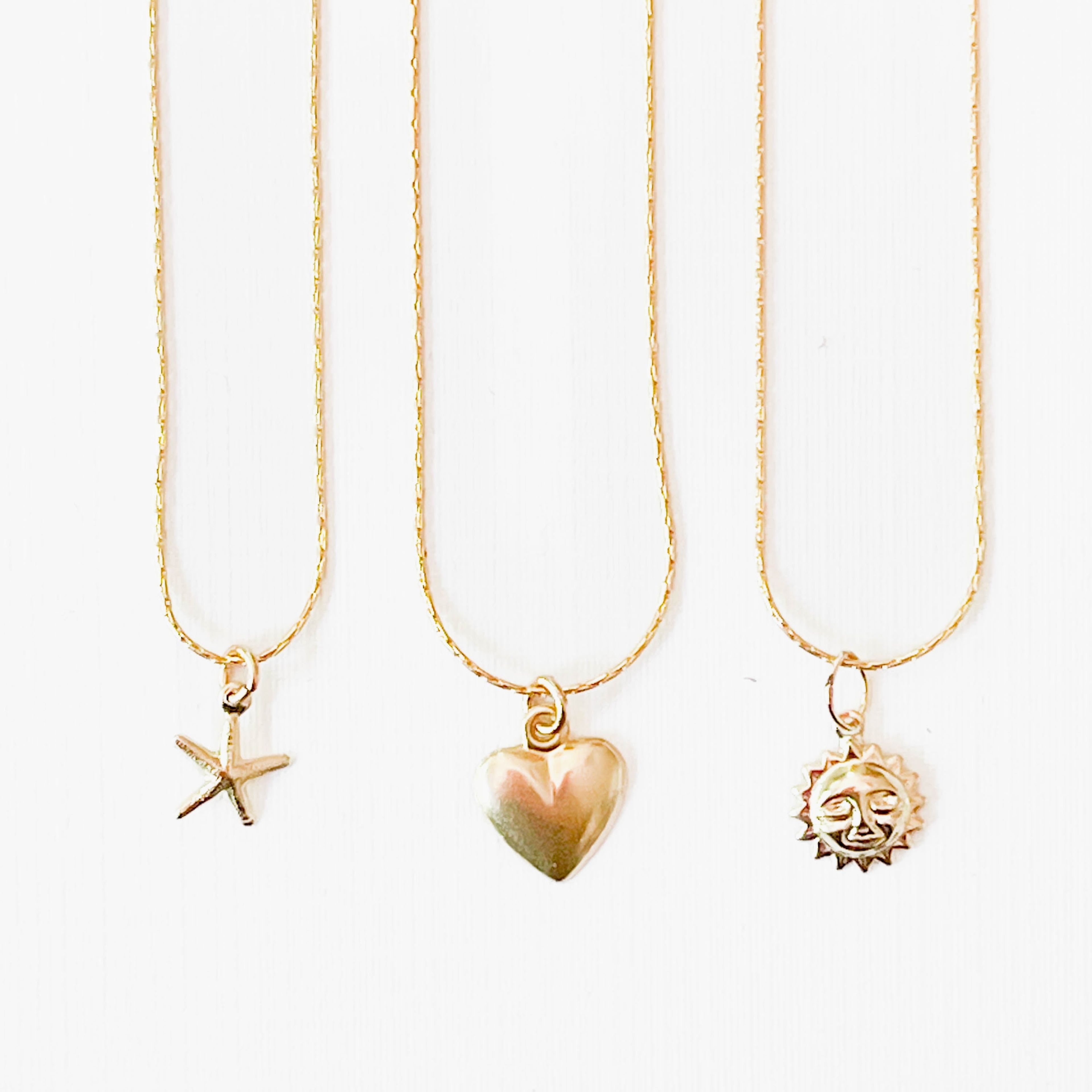 Gold Filled Charm Necklace with a Heart, Starfish or Sun  - WS
